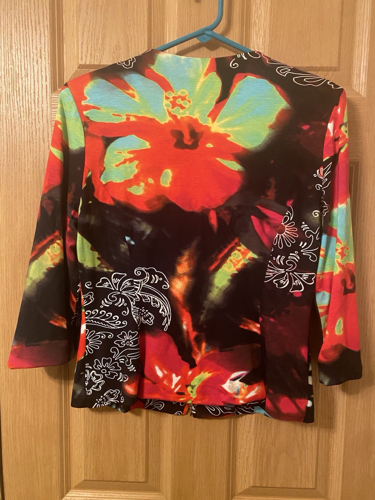Vintage NueVa Abstract Flower Top Zip Jacket Lightweight Vibrant Made In Canada