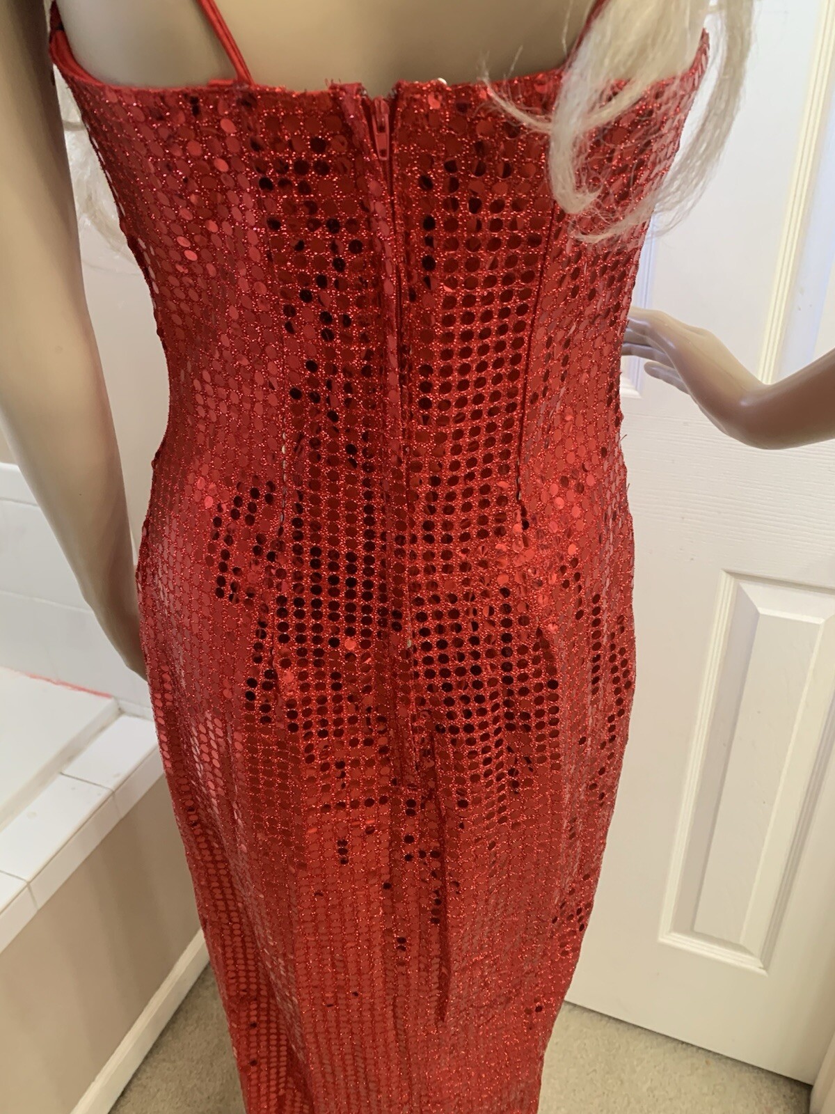 Vintage 1990’s L.A. Glo Size 7/8 Red Sequence Holiday Party Formal Dress