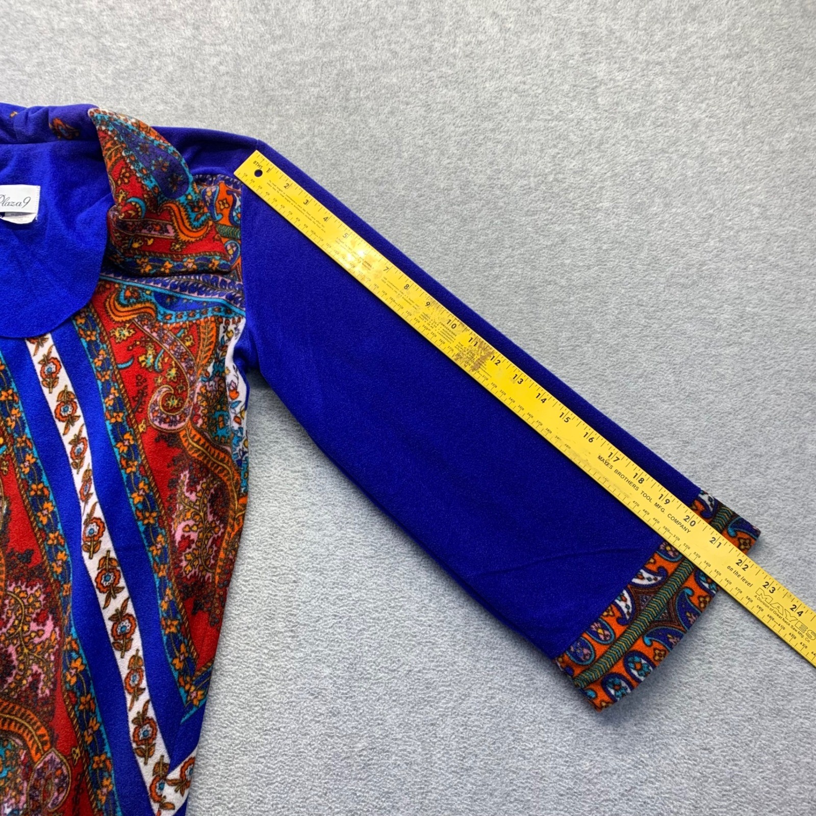 Vtg Plaza 9 Blue Psychedelic Paisley Geometric Velour Robe House Dress 70s Sm/Md