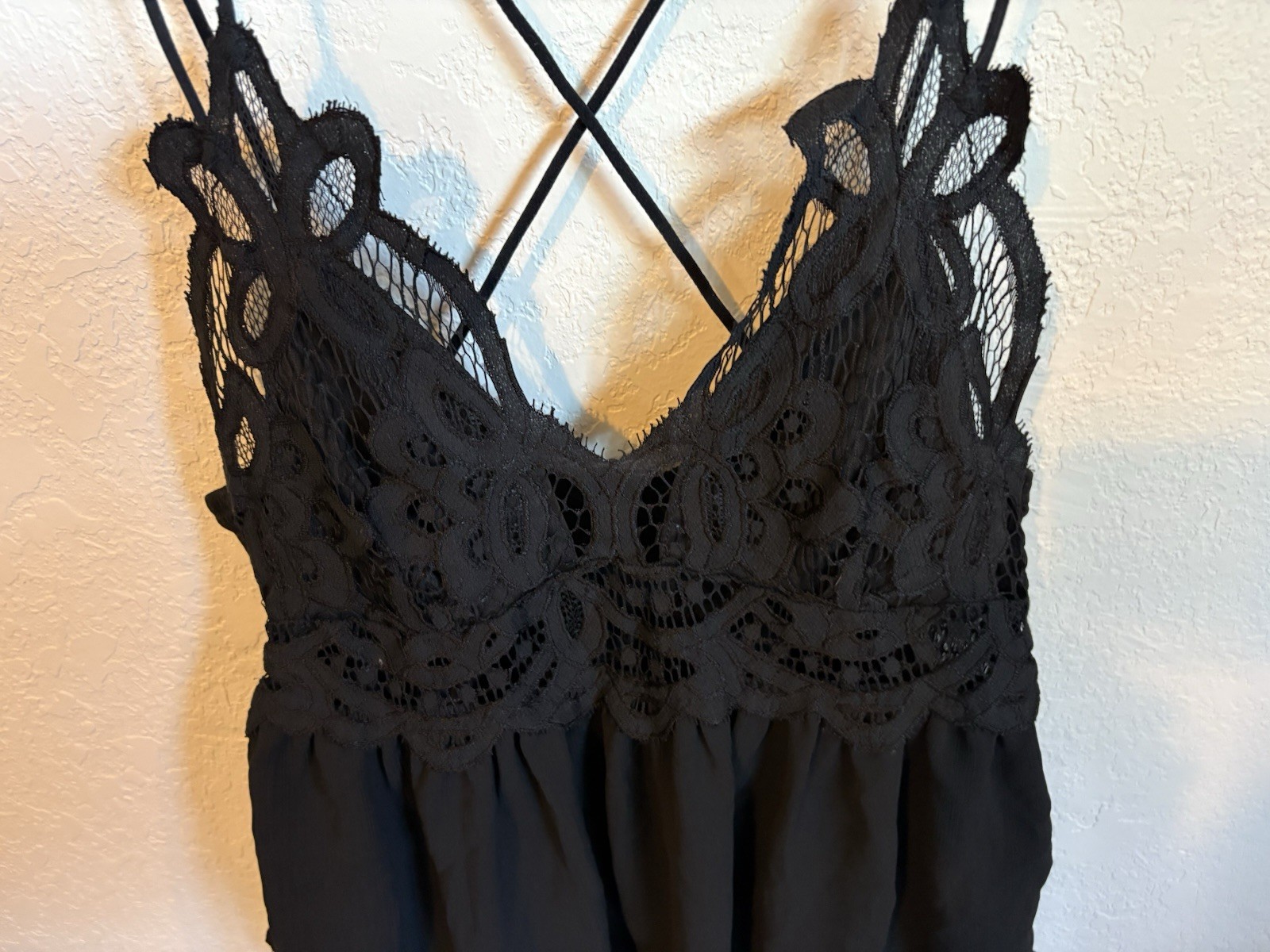 Black Goth Lace Cami Double Tier Peplum Shein Size Large Spaghetti Strap