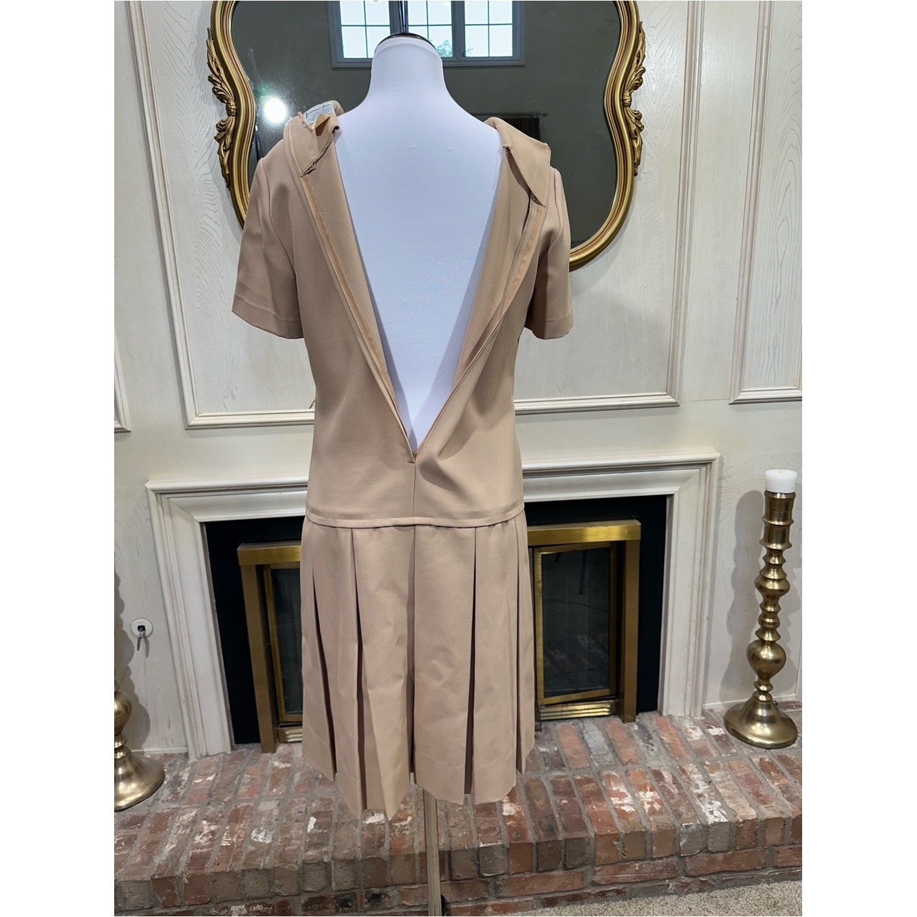 Jeanne Durrell Dress 14 Beige Vintage Mod Dark Academia Preppy Minimalist