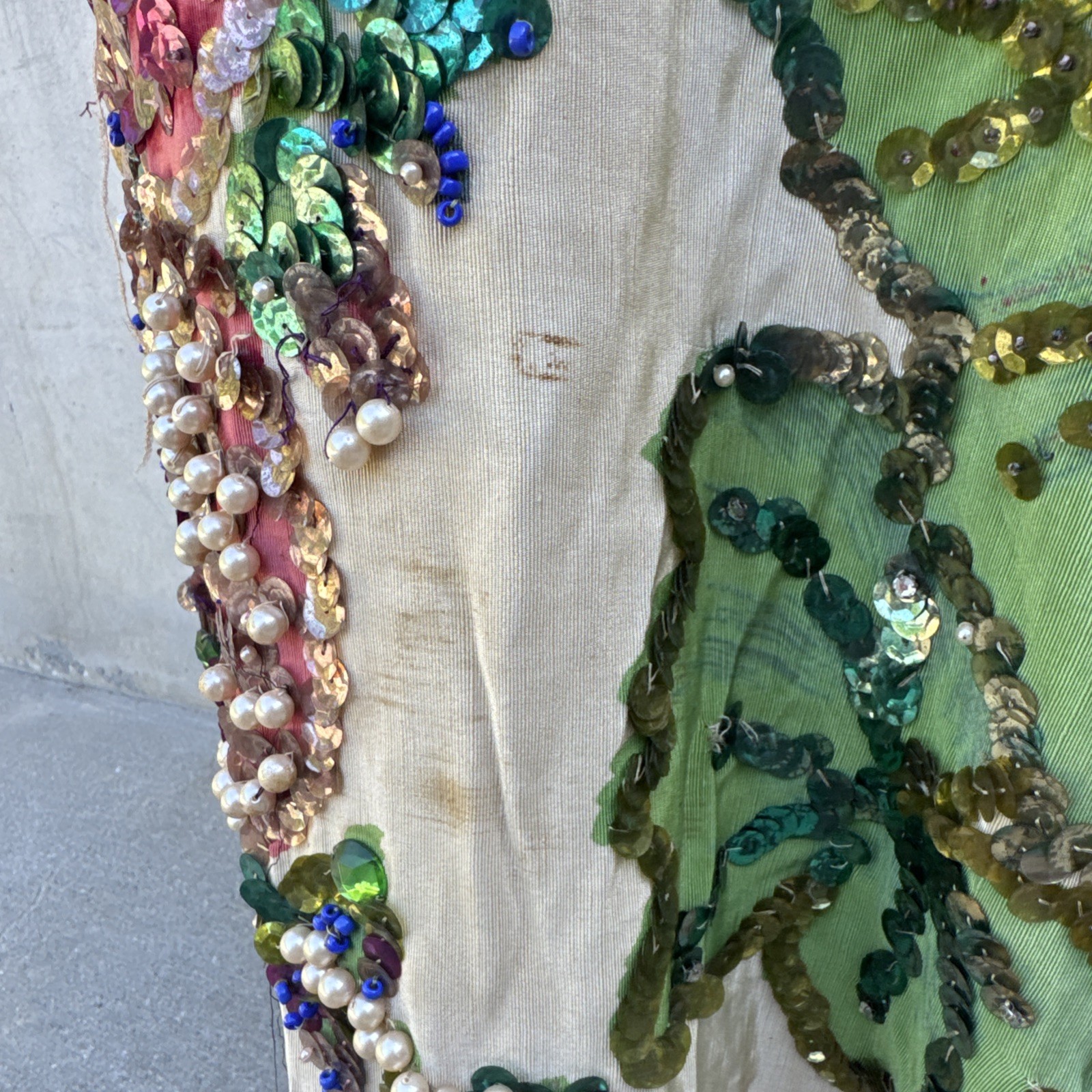 Vintage 1930s Painted Skirt Rhinestones Beading Pearls Flower Showgirl Burlesque