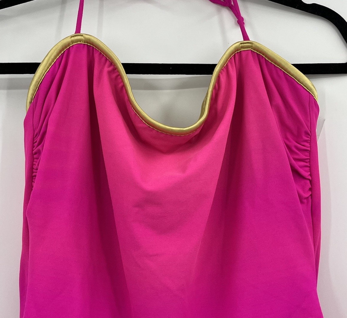 Vintage Rose Marie Reid Skirted Swimsuit Size 16 One Piece Hot Pink USA Made