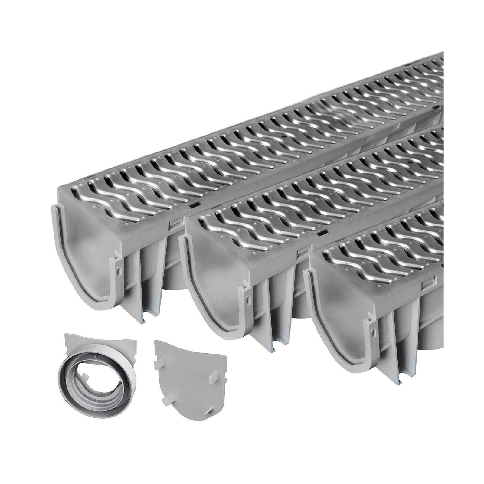 Trench & Driveway Channel Drain with Galvanized Steel Grate – 3 Pack