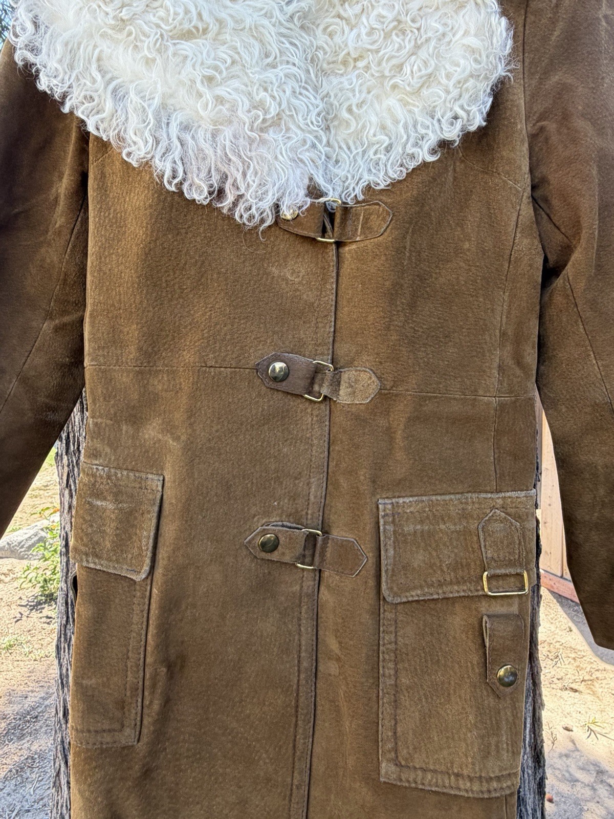 Vintage Rare Jeno de Paris Mid-length Trench Suede Coat -Tibetan Lamb Fur