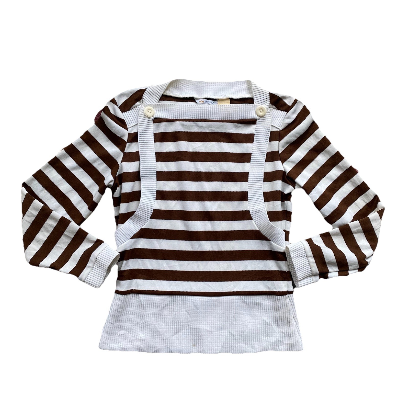 70s Stripe Polyester Knit Top JCPenney Vintage Brown White Medium