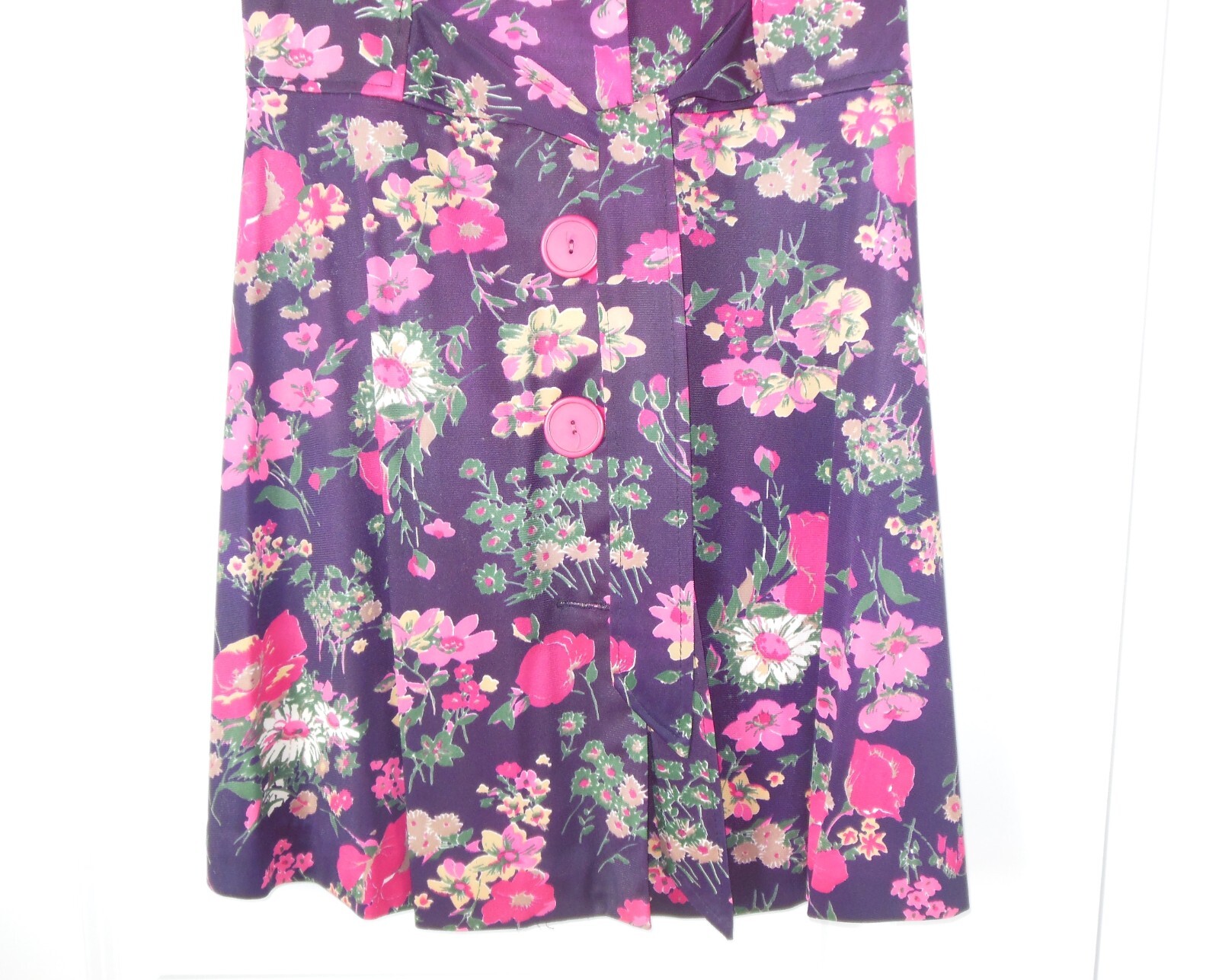 Vintage Floral Dress sz ~S Large Collar Button Front w Belt 60’s 70’s Sleeveless
