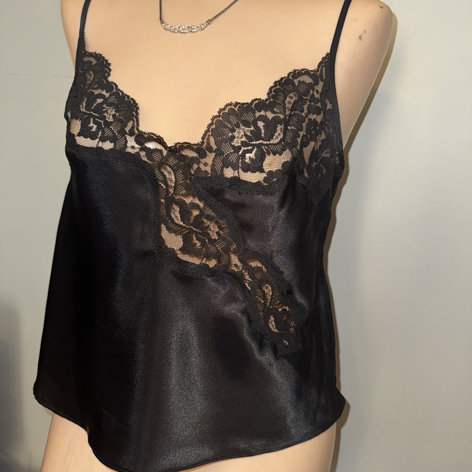 Victorias Secret Black Lace Camisole Gold Label Satin Whimsical Princess Fairy S