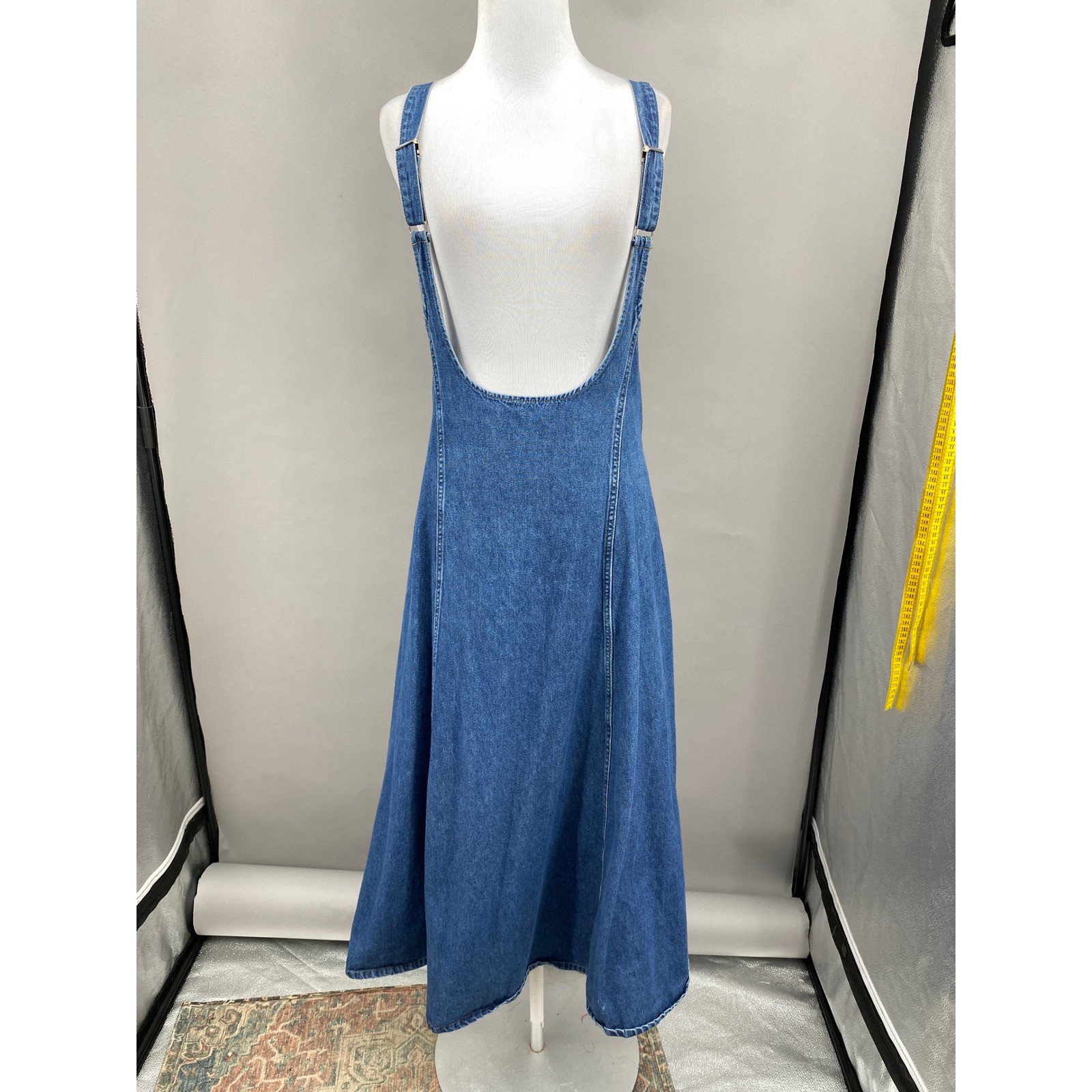 Forenza Denim Pinafore Suspender Skirt Dress Womens 14 Vtg 90s Overall Midi Bibs