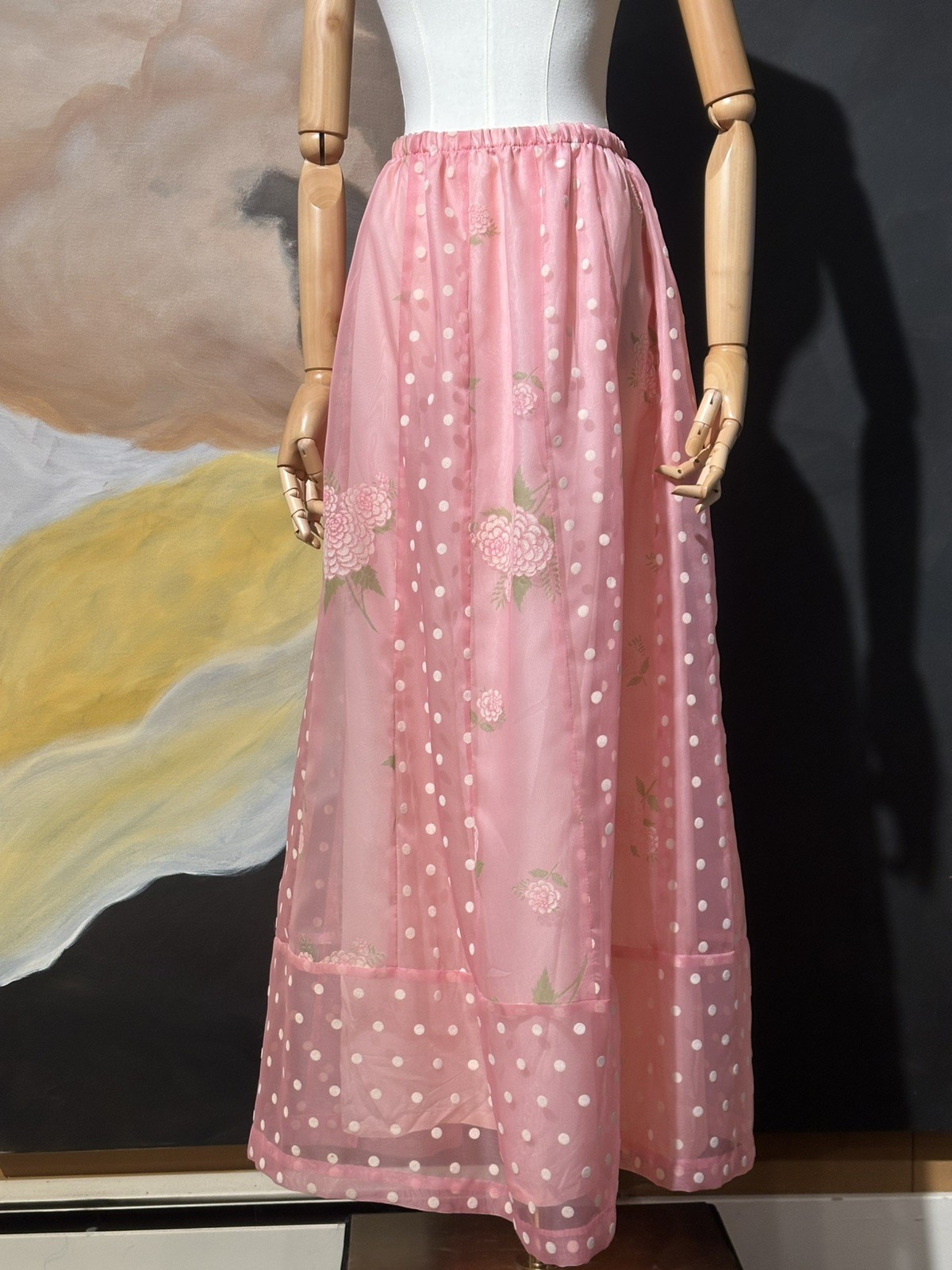 GREENECASTLE of Cali Pink Flocked Floral Polkadot Hostess Maxi Dress Set 12