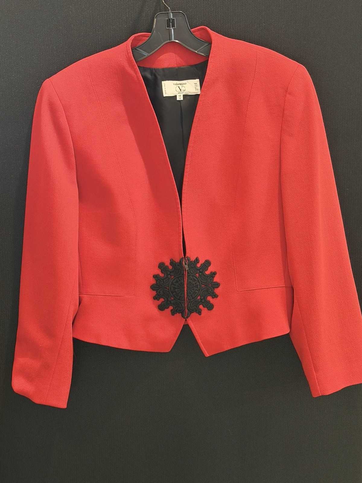 🔥Vintage Valentino Miss V Red Wool Skirt Suit Set Cropped Jacket Italy IT 48