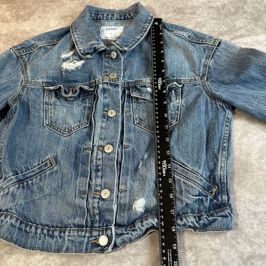 Old Navy Distressed Denim Jacket Womens Small Blue Cotton Jean Trucker Crop