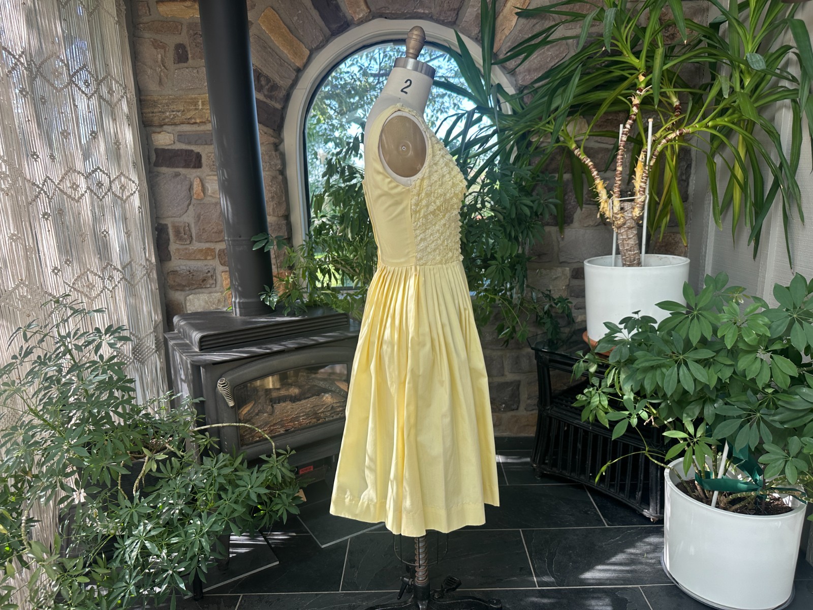 Vintage 1950s Yellow Cotton and Lace Rockabilly Dress Wendy Woods