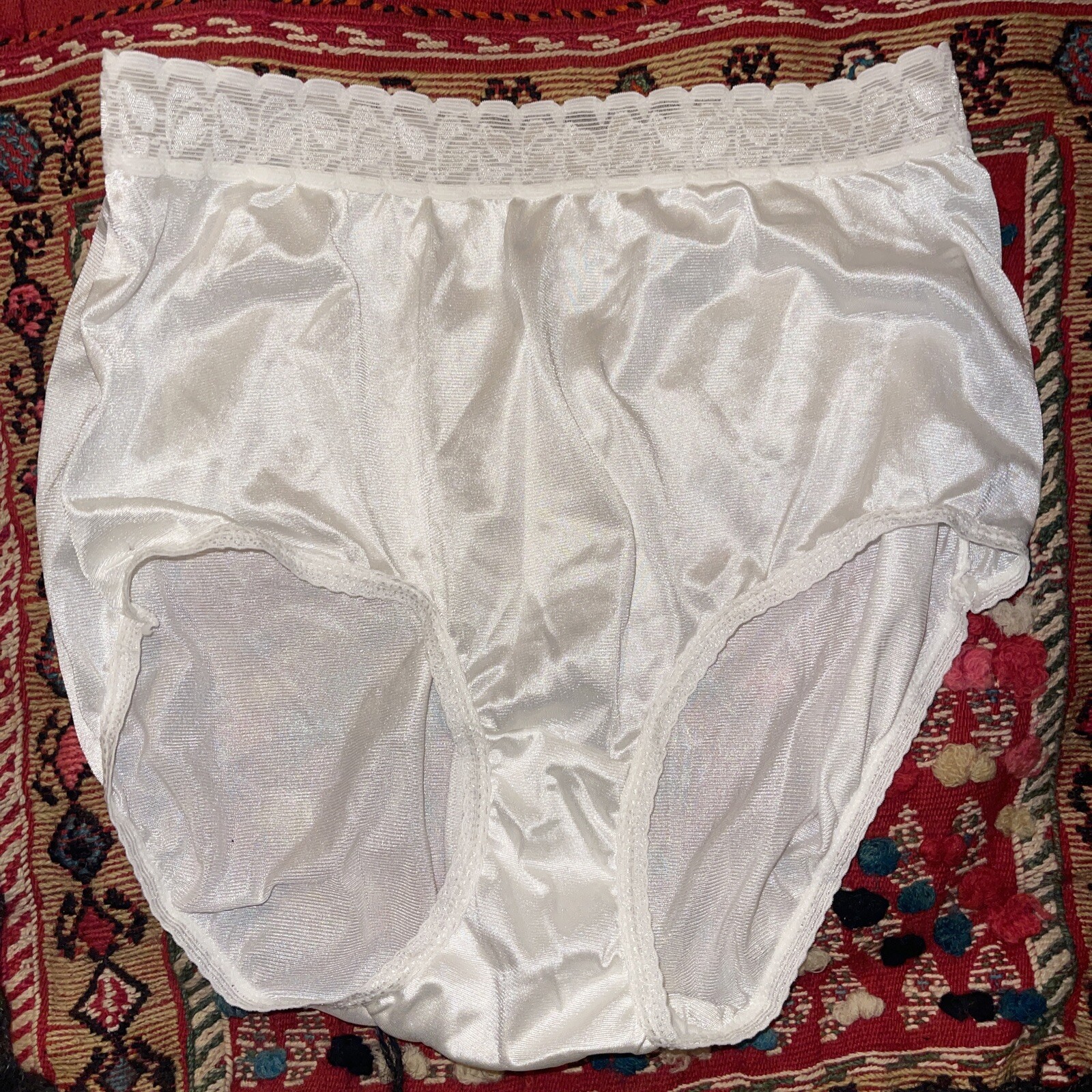 Vintage Ashley Taylor Nylon Granny Sissy Panties White Lace Second Skin L 7