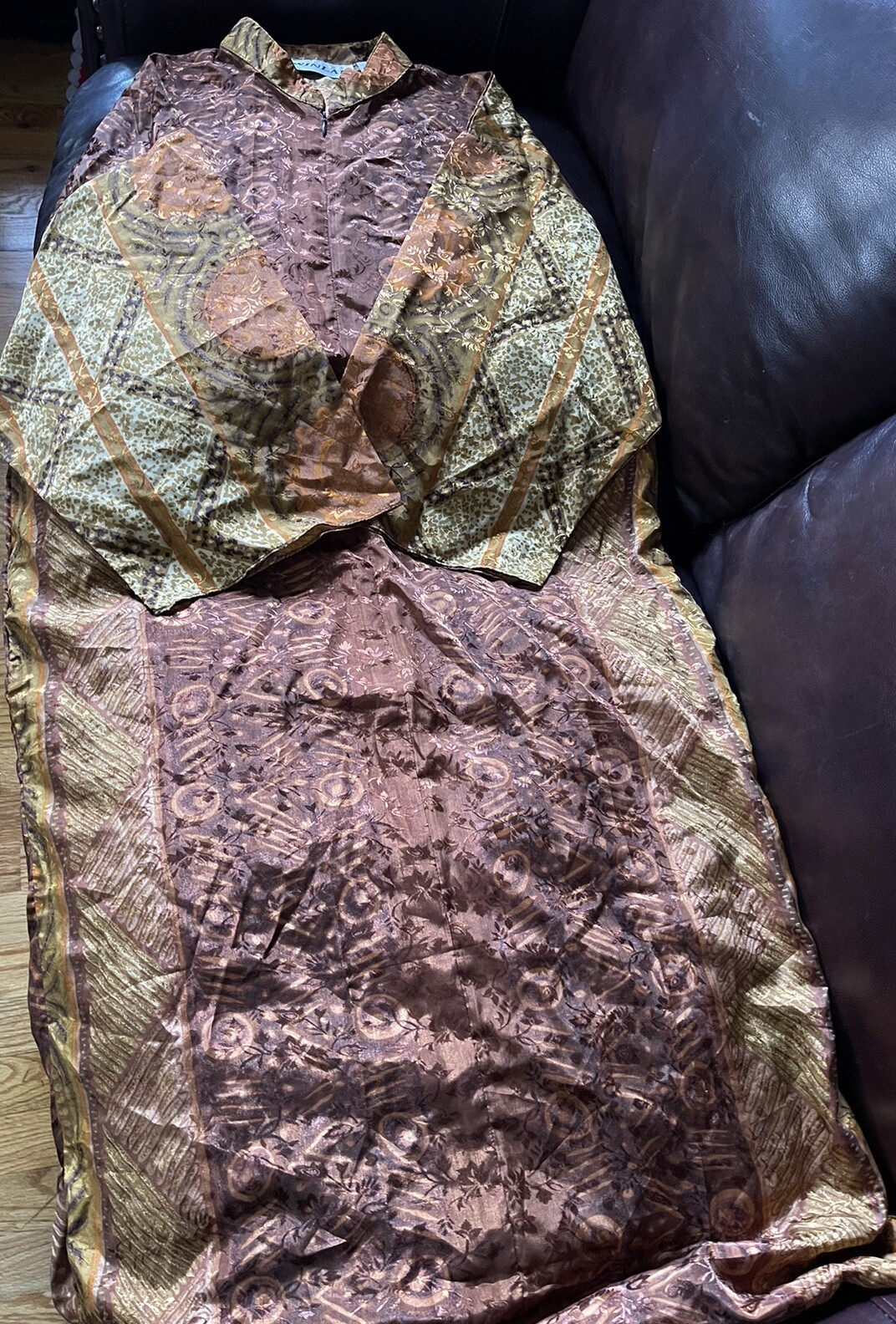 Winlar Maxi Robe Mumu Size M Brown Orange Gold 70’s Mrs. Roper Vintage