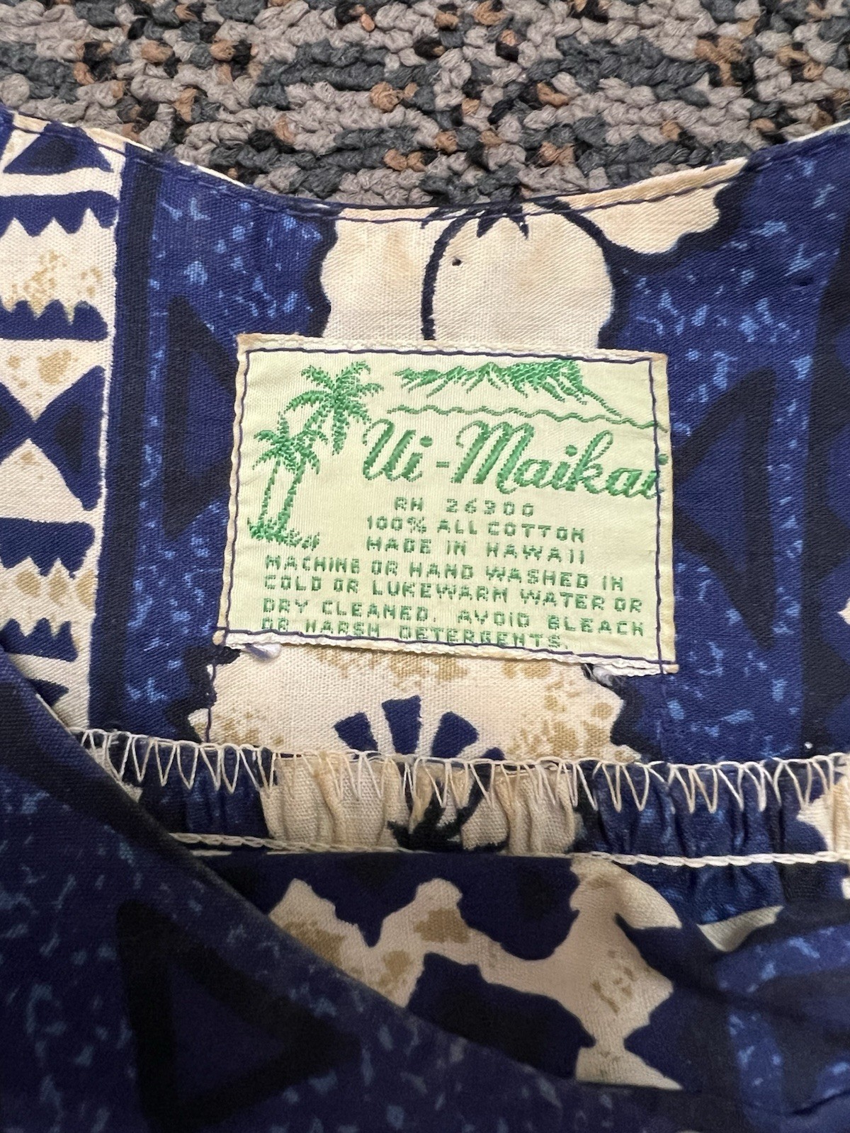 vintage ui-maikai dress hawaiian mumu XL blue Rn 26300 100% Cotton