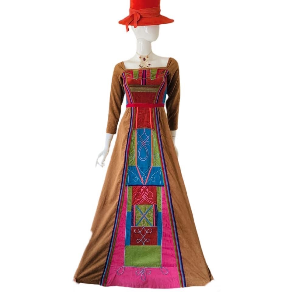 Vtg 60’s-70’s Corduroy Patchwork Renaissance Revival Prairie Dress