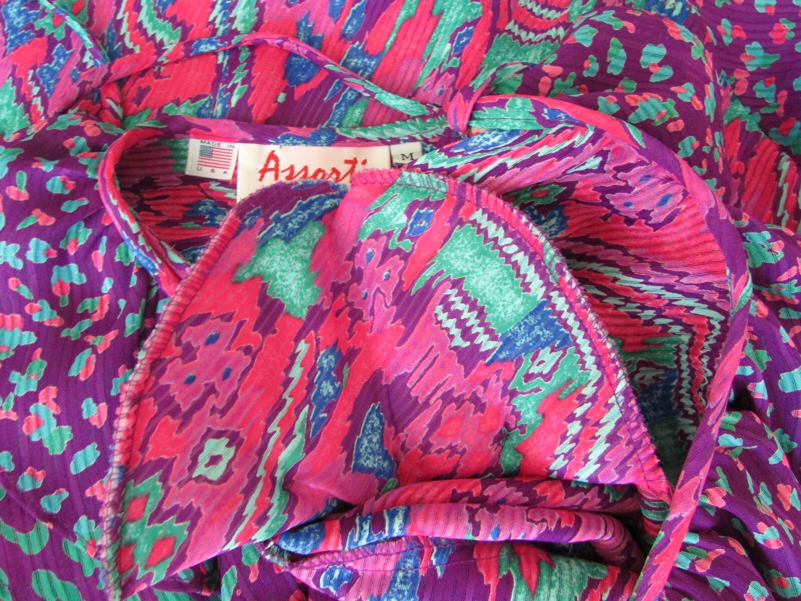 VTG Susan Freis Pink & Purple Leopard Ikat Dress Sz M