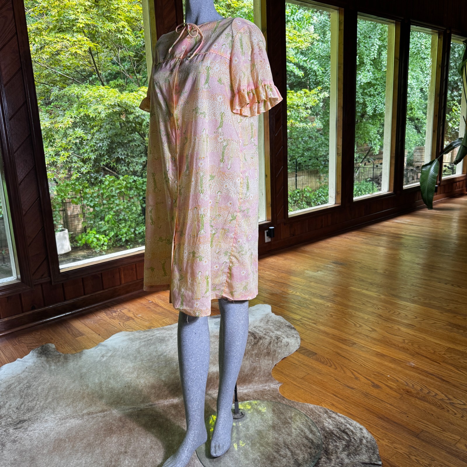Vintage 60s Lounge Craft House Coat Dress Robe Novelty Print ILGWU Size Medium