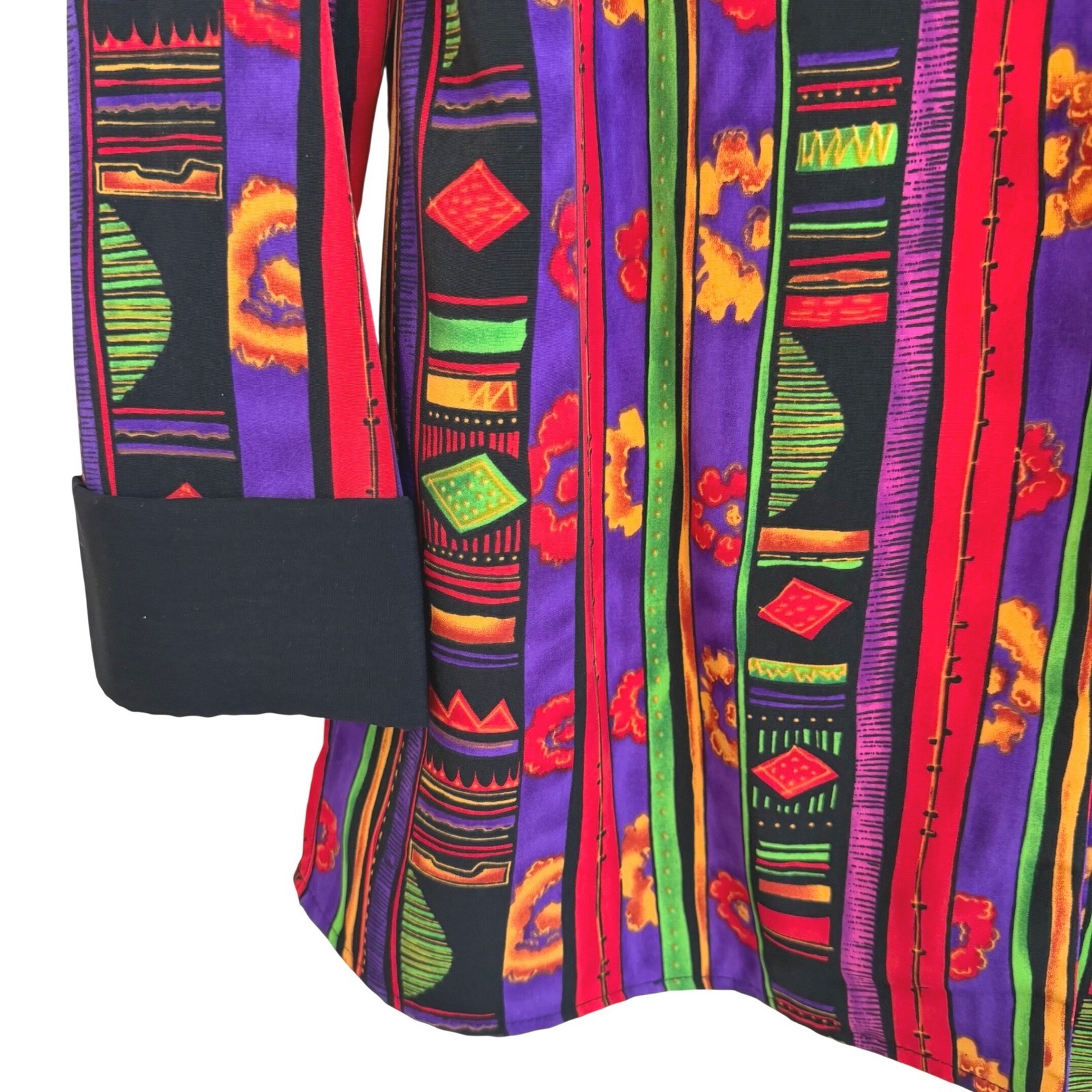 Maggie Sweet Vintage 90’s Abstract Long Sleeve Silky Tunic Silver Buttons EUC