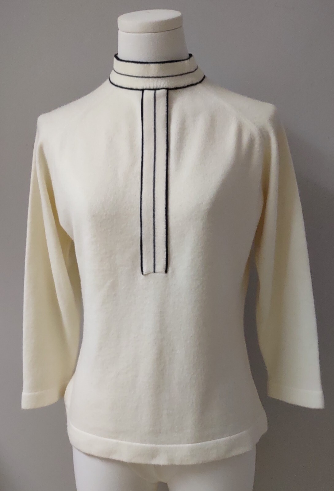 Talbot Taralan MOD Vintage 60’s Knit Cream Black Orlon Acrylic Skirt Top Set S/M