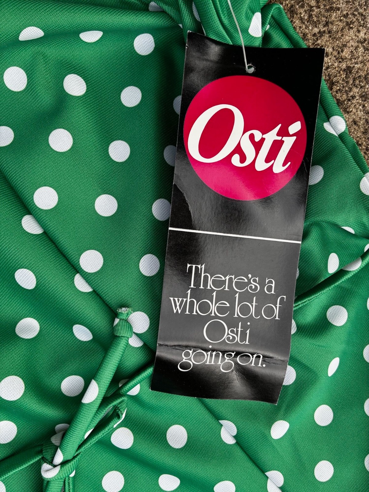 Vintage 70s Unworn size XL Midi Dress Green Spots Fit & Flare 'Osti’ tags