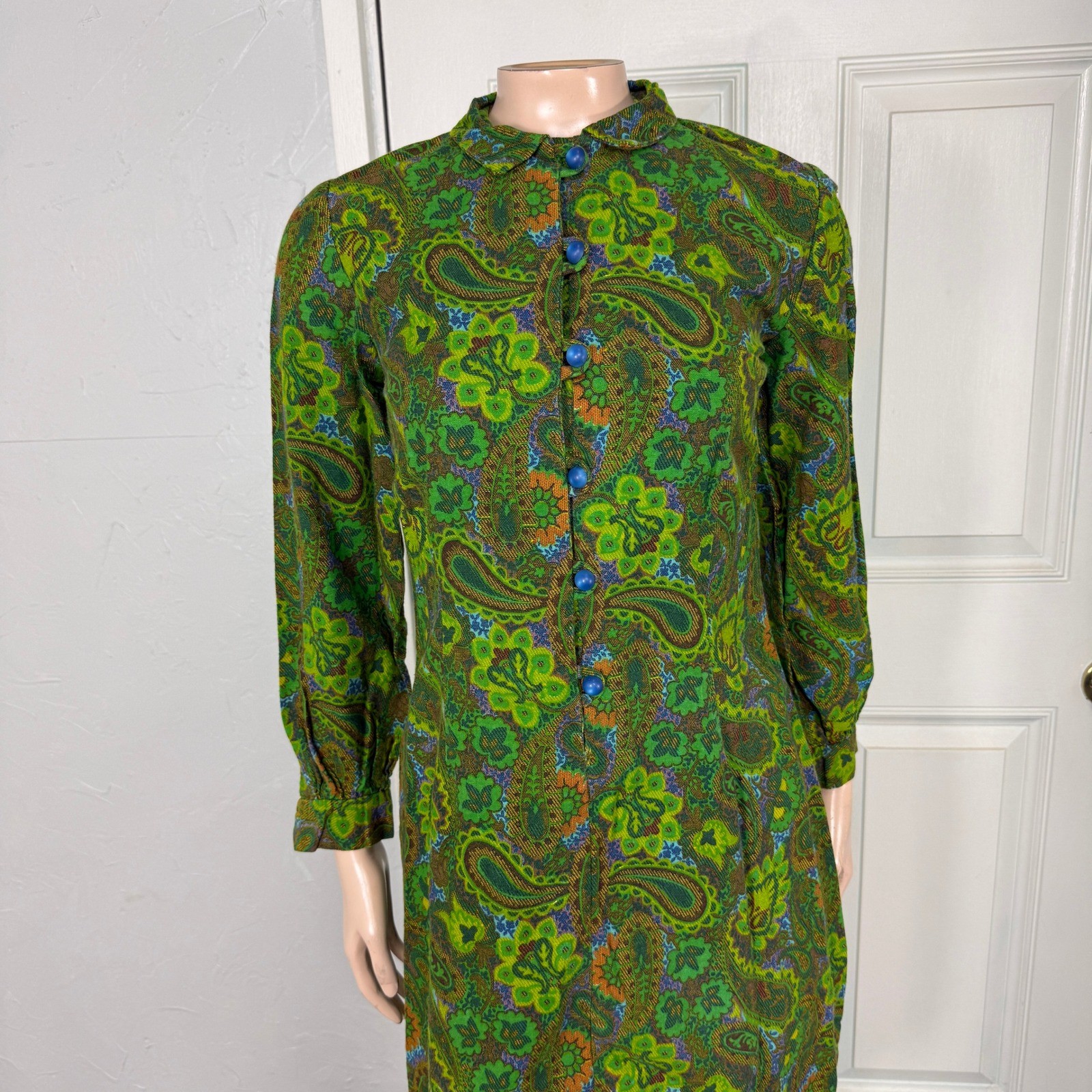 Vintage 60s 70s Handmade Cotton Shift Dress Mod Paisley Floral Retro Button JJ4