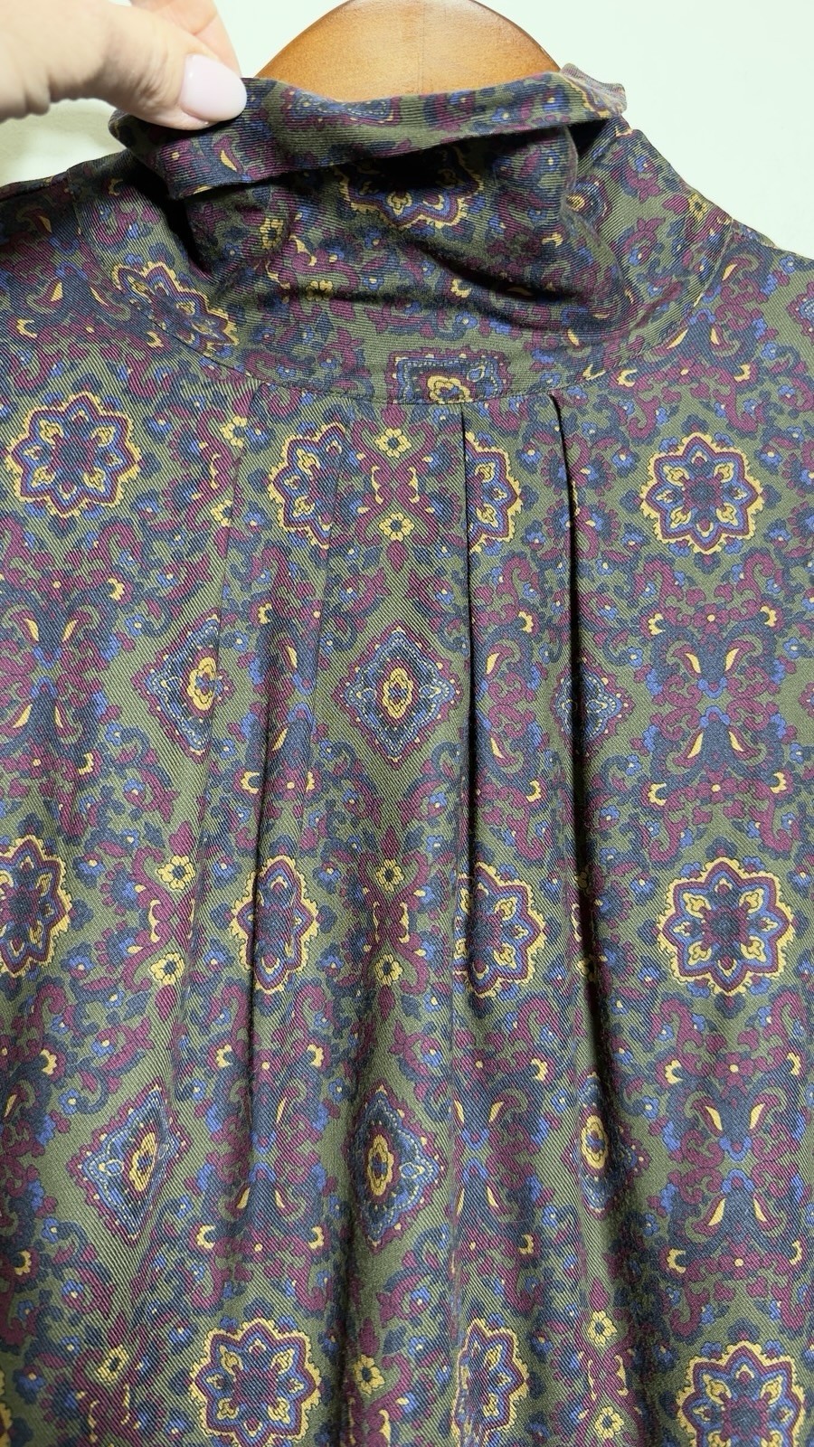 VTG Jos A Bank Skirt Suit 8 Rayon Burgundy GeometricP Paisley Mock Neck Jewish