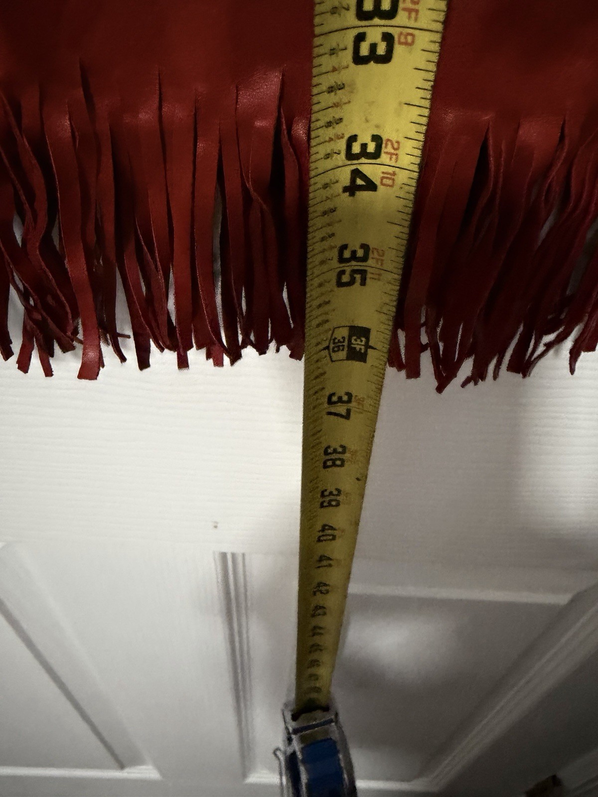 Vintage Red Genuine Leather Fringe Strapless Dress Western Cowgirl Boho