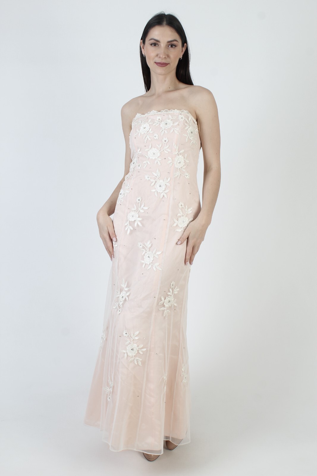 Vtg 90s Niki Livas Dress Pink Beaded Strapless Y2K Prom Mermaid Illusion Gown 6
