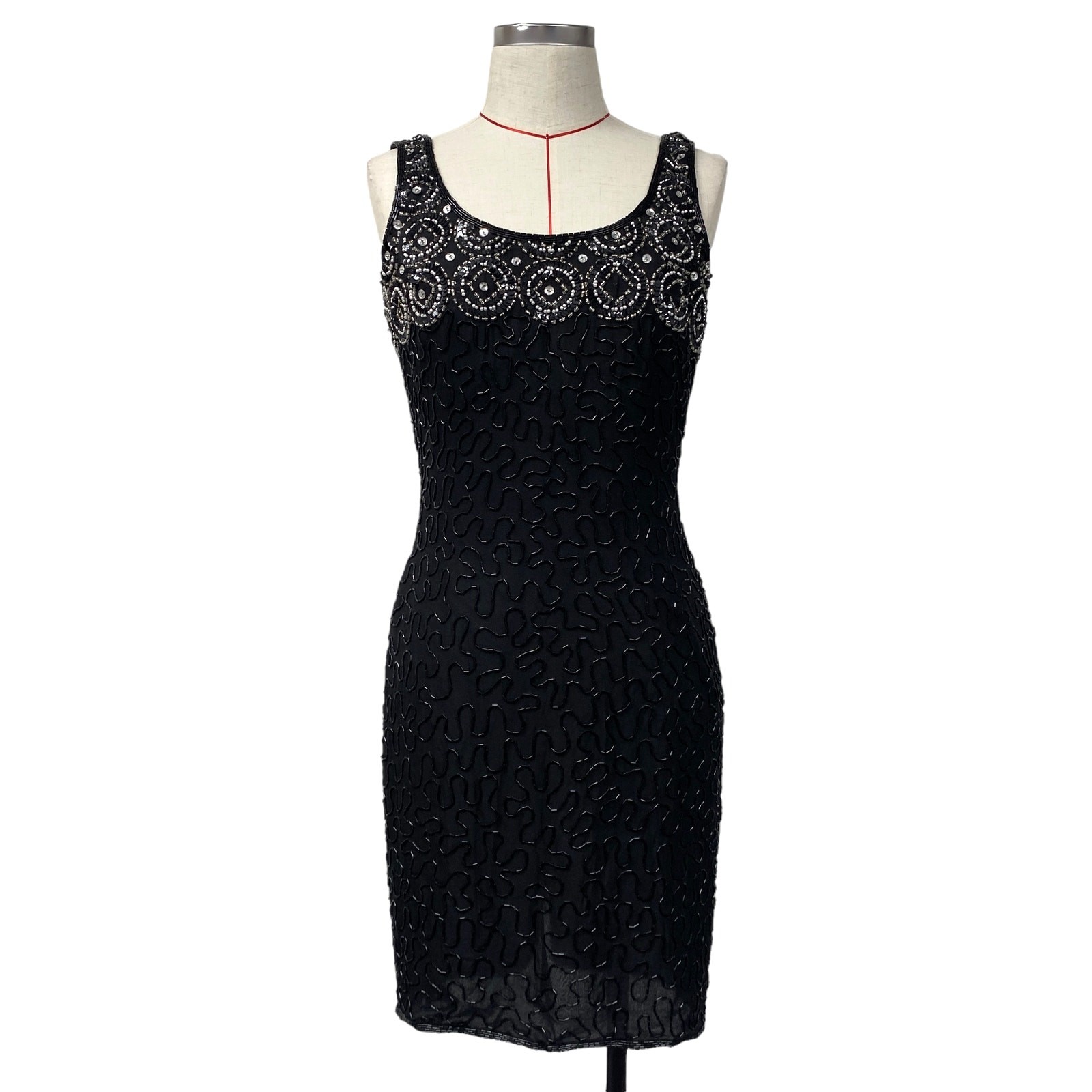 Vintage Night Vogue Womens Size M Black Beaded Sleeveless Dress