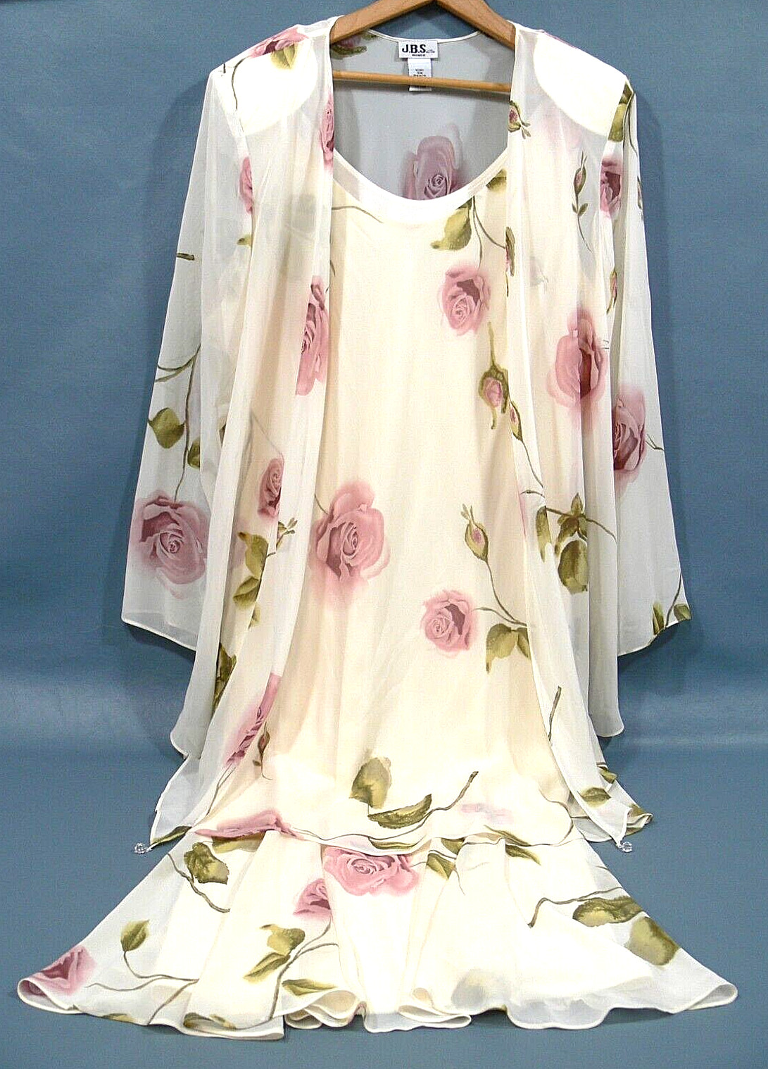 Vintage 2 Piece JBS Dress/Blouse/Duster Set Watercolor Soft Floral FlowerWedding