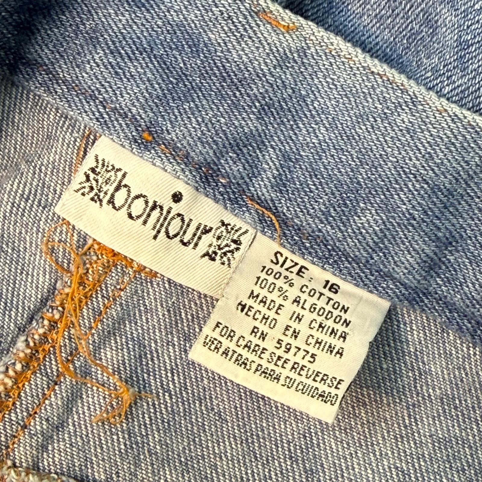 Vintage Y2K Bonjour Denim Mini Skirt Light Wash Rope Trim Button Sz 16 27W