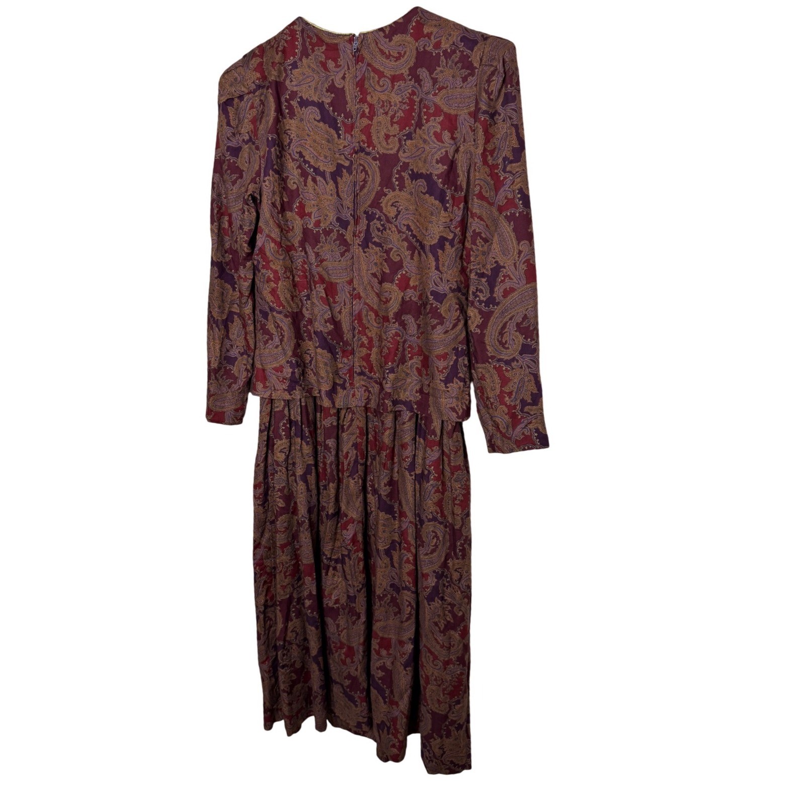 Karin Stevens Petites Vintage Paisley Midi Dress Burgundy Purple Gold Size 4