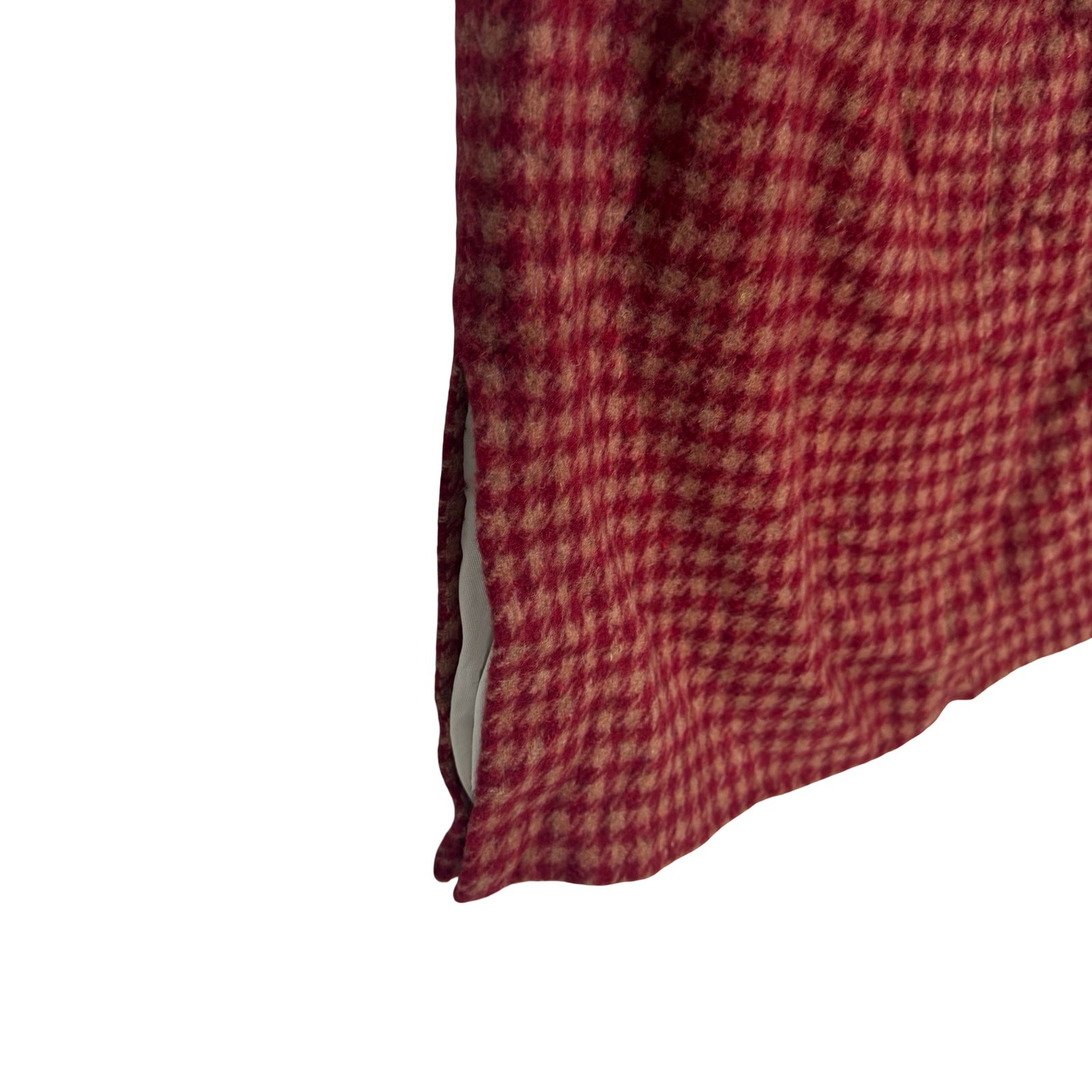 Vintage 60s Heavy Wool Houndstooth Skirt Red Camel Metal Zip 28W Medium Project