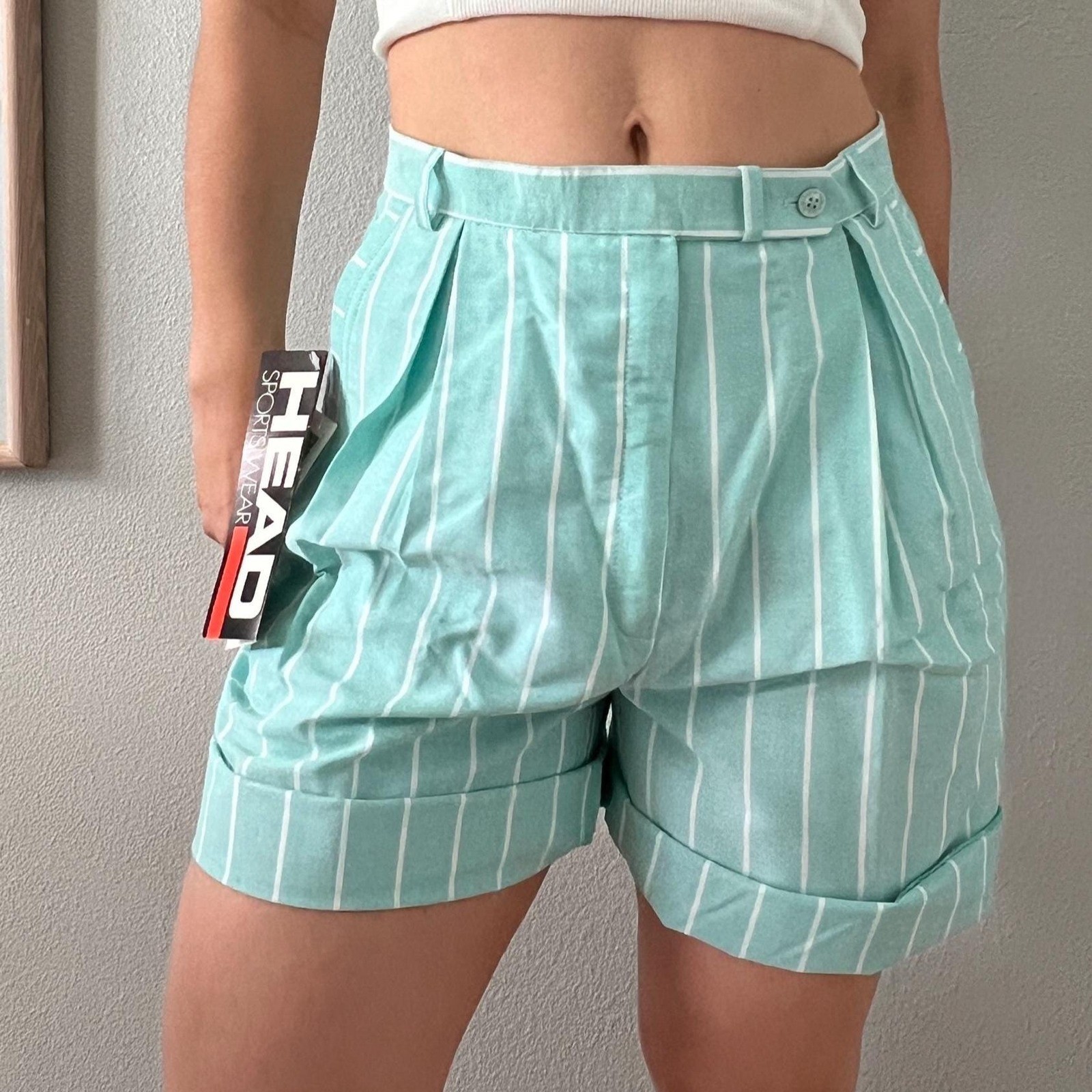 Vintage green and white pastel striped bermuda shorts 10 DEADSTOCK