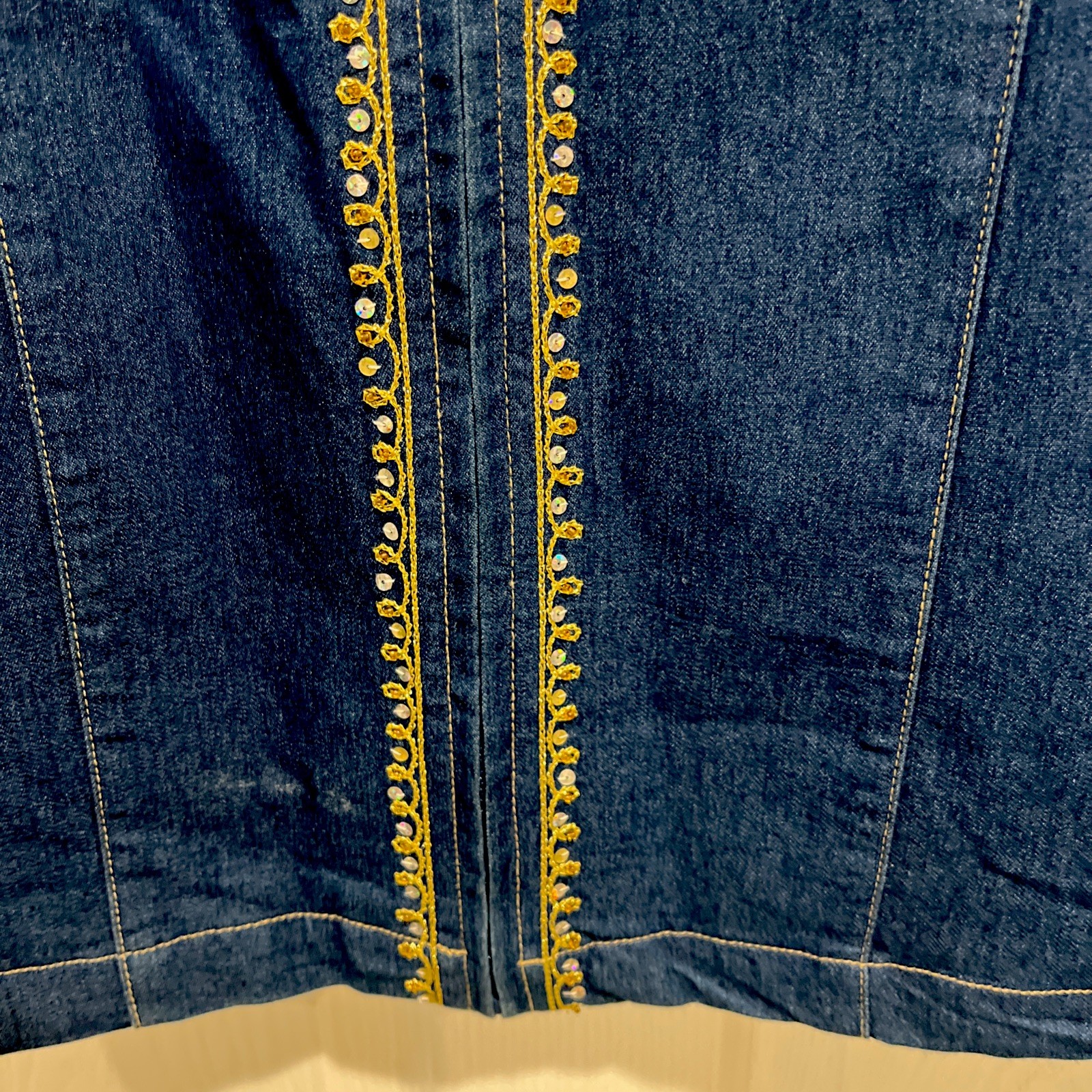 Victor Costa Occasion Vintage 1990s Jacket XL Blue Denim Embroidery Sequins NEW!