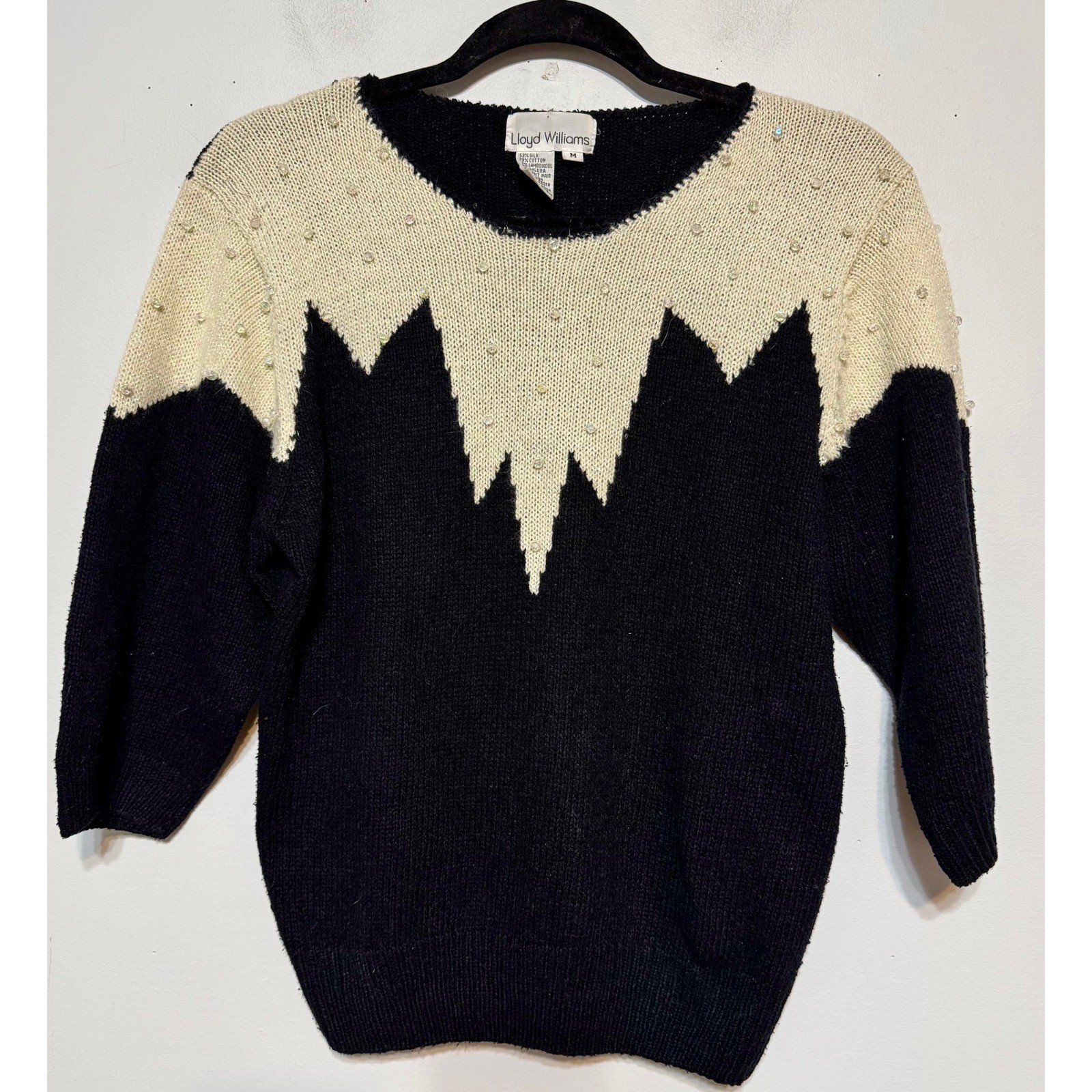 VTG Silk Quiet Luxury 80s Sweater Womens Medium Artsy Retro Beaded Dark Academia
