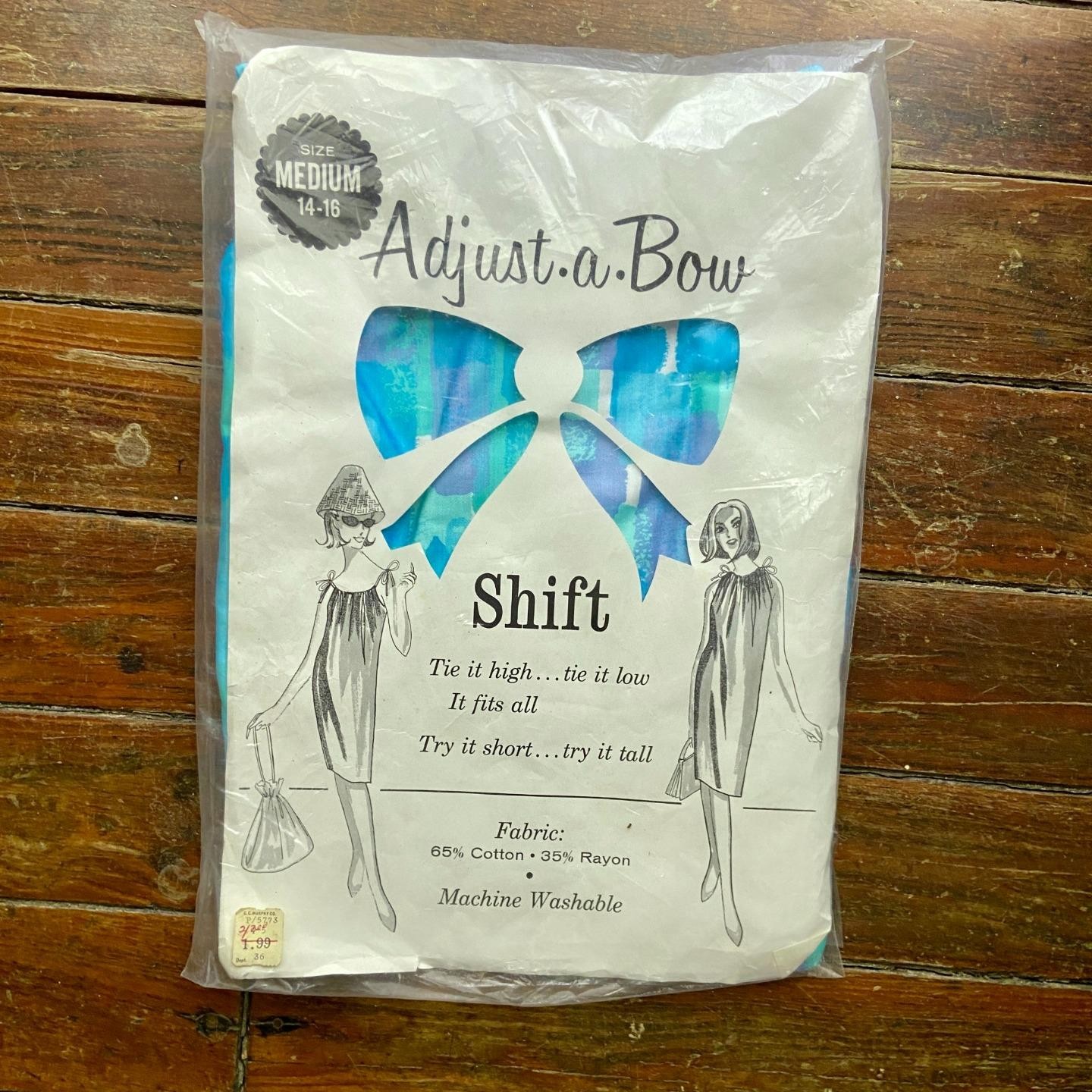 Vintage NEW In Bag 60s Adjust-a-Bow Mod Abstract Shift Dress M 14 16 Disposable
