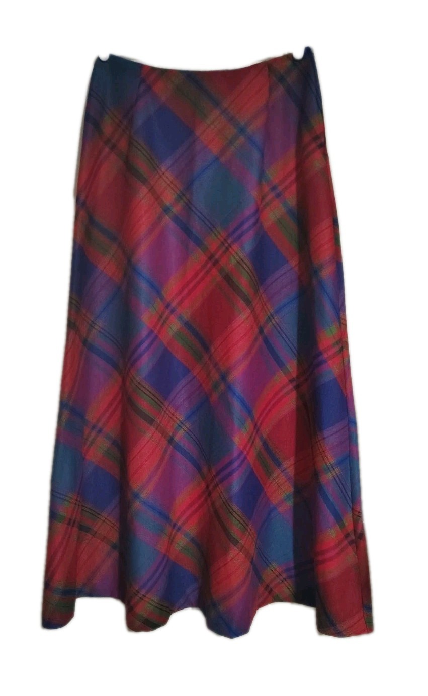 Vintage Plaid Skirt Long Modest JC Penney Fashions Tag Size 16 Red Blue Purple L