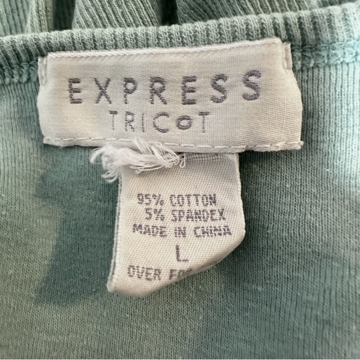 Vintage Express Tricot Mint Green Ribbed Short Sleeve V-Neck Shirt Size Large