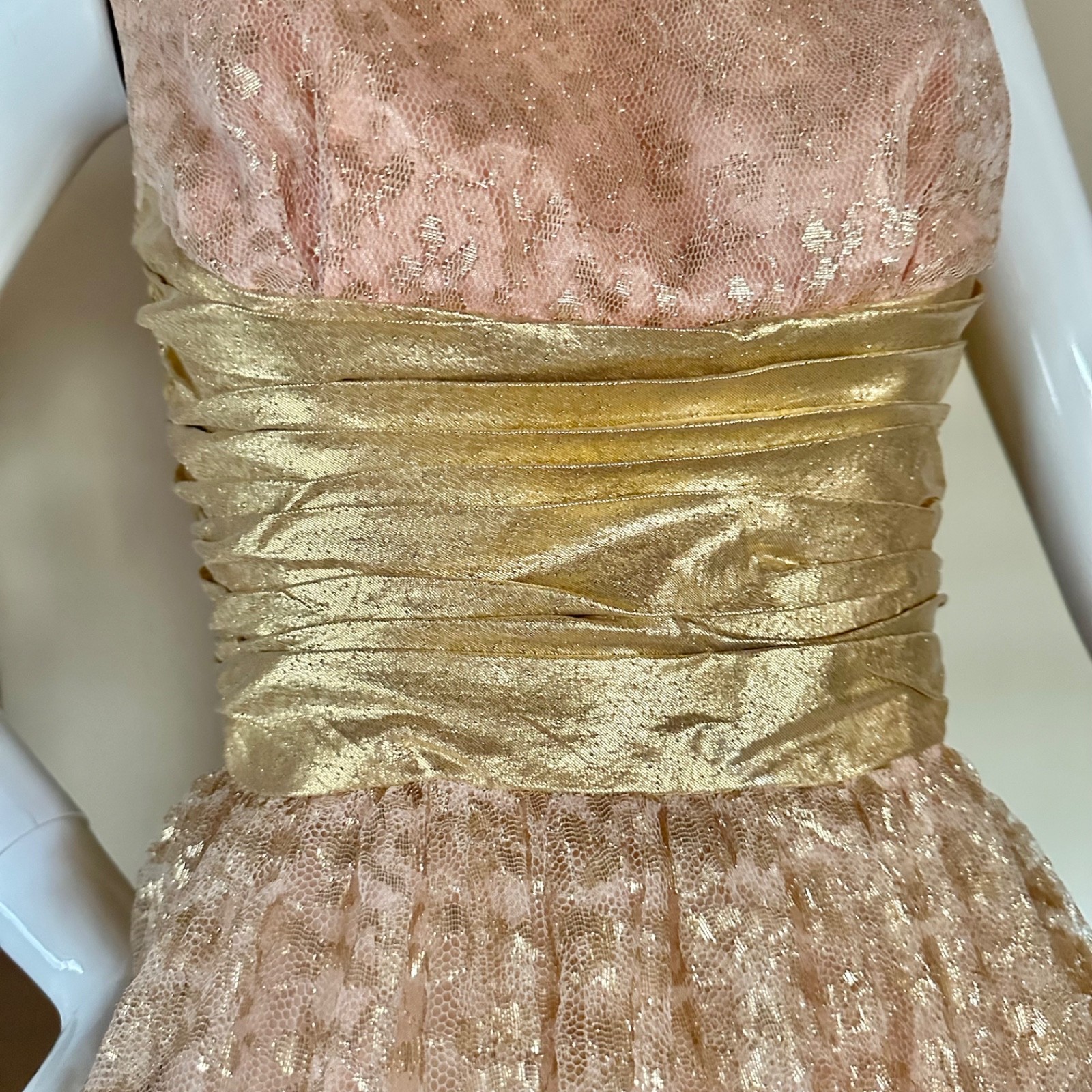 Vintage 1950s Gold Champagne Tulle Cupcake Prom Queen Dress VLV Wedding Gown XS