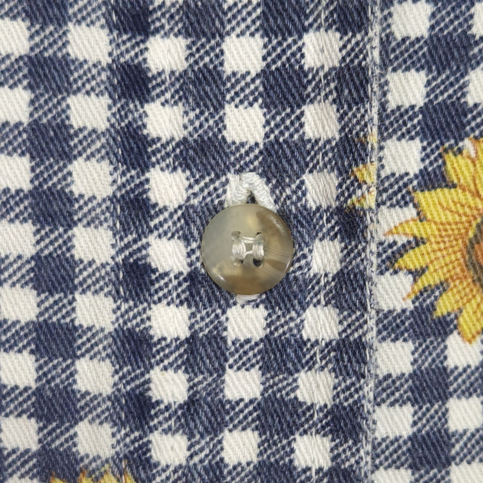 Vintage Quizz New York Vest Women’s M Chambray Navy Gingham Sunflower Cotton