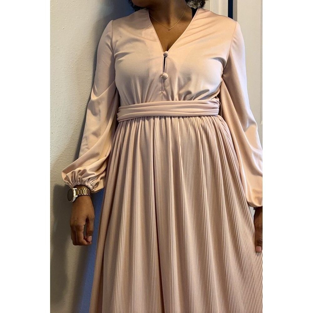VTG Glam Lilli Diamond Powder Pink Empire Waist Maxi Dress Gown M Flowy Boho