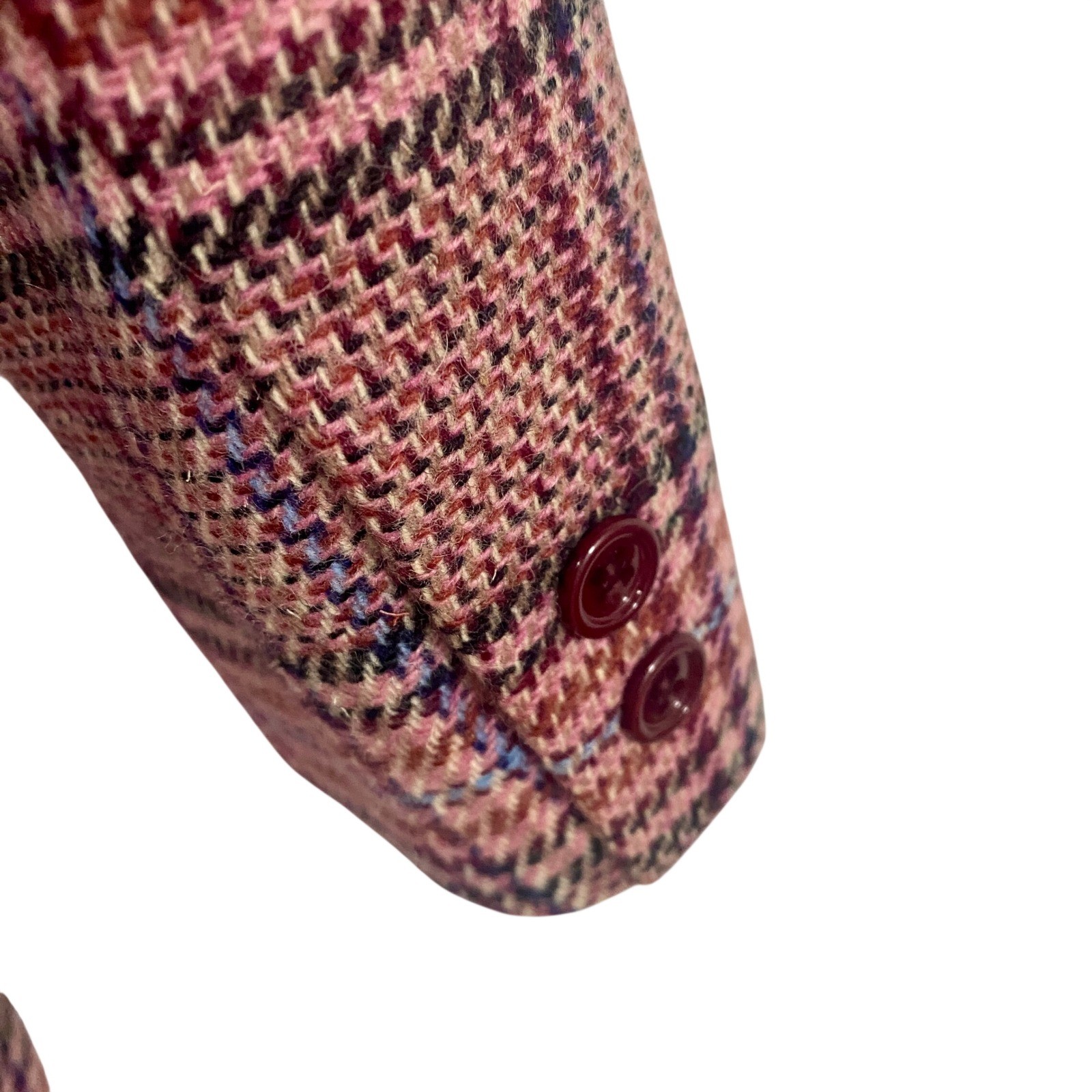 Vintage John Meyer 70s Plaid Wool Blazer Velvet Collar Double Breasted Pink 10