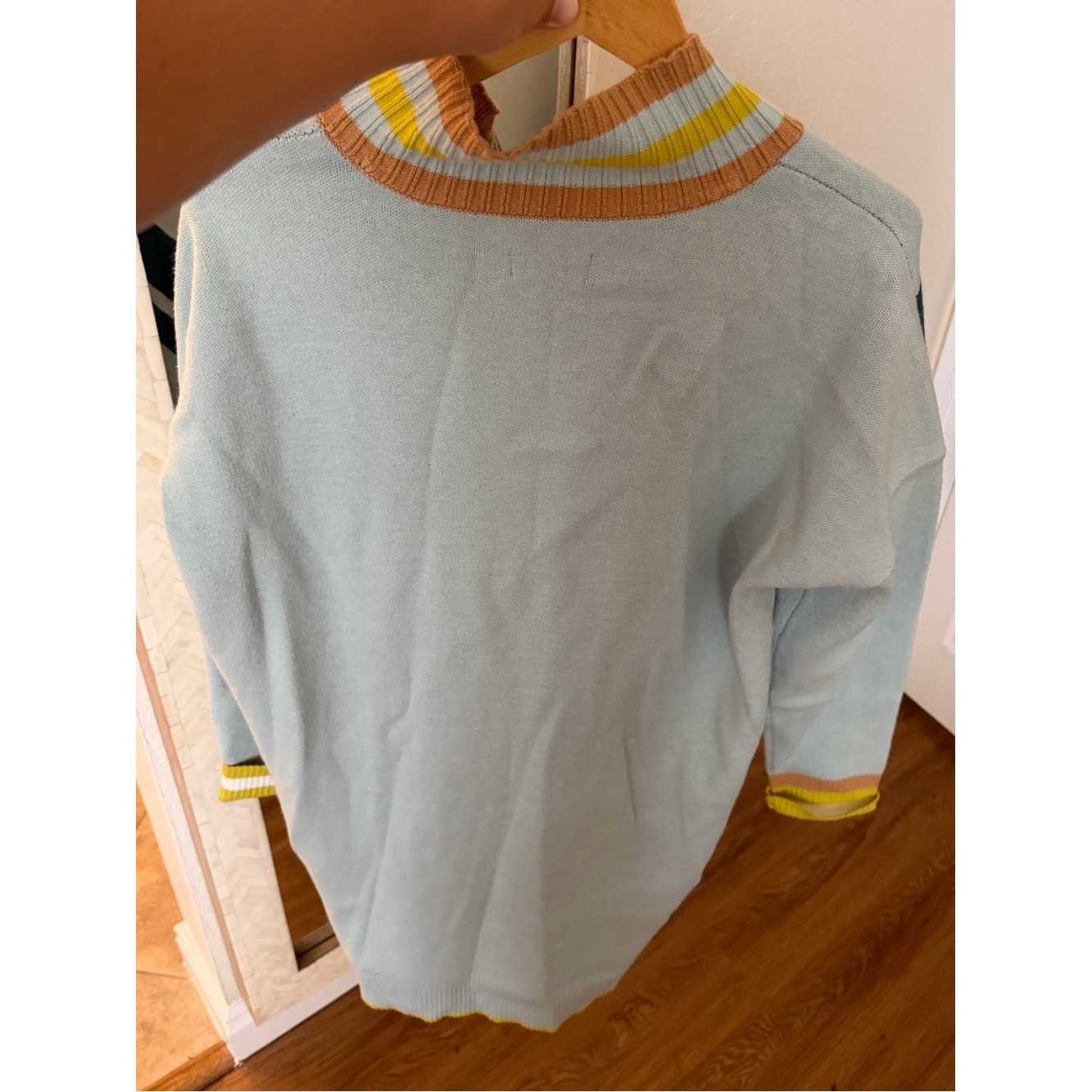 Anthropologie Maeve VarsityLight Blue Chevron Zip-Neck Sweater Dress – Unbranded
