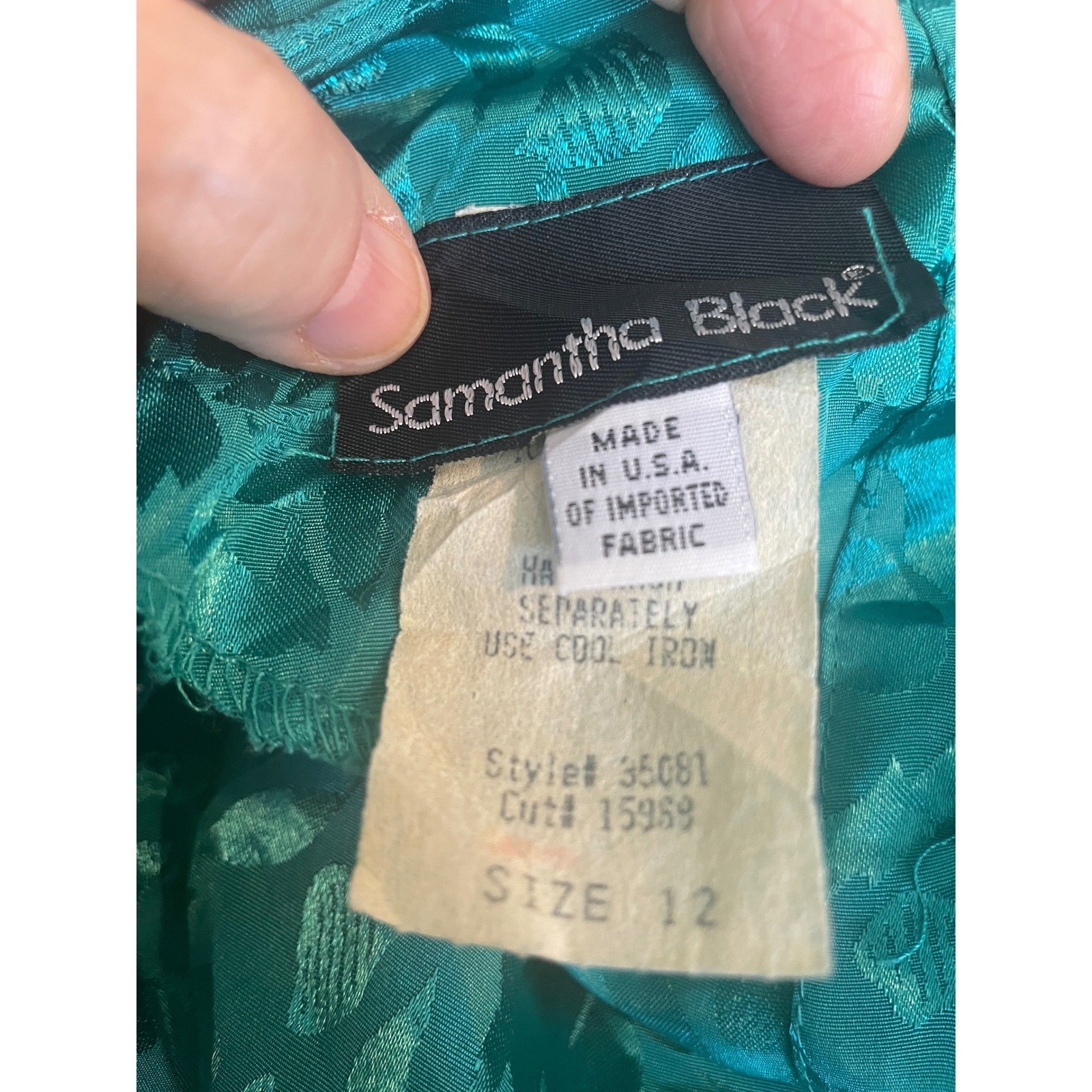 Vintage Dress 80s Green Blue Jacquard Peplum Midi Samantha Black Medium