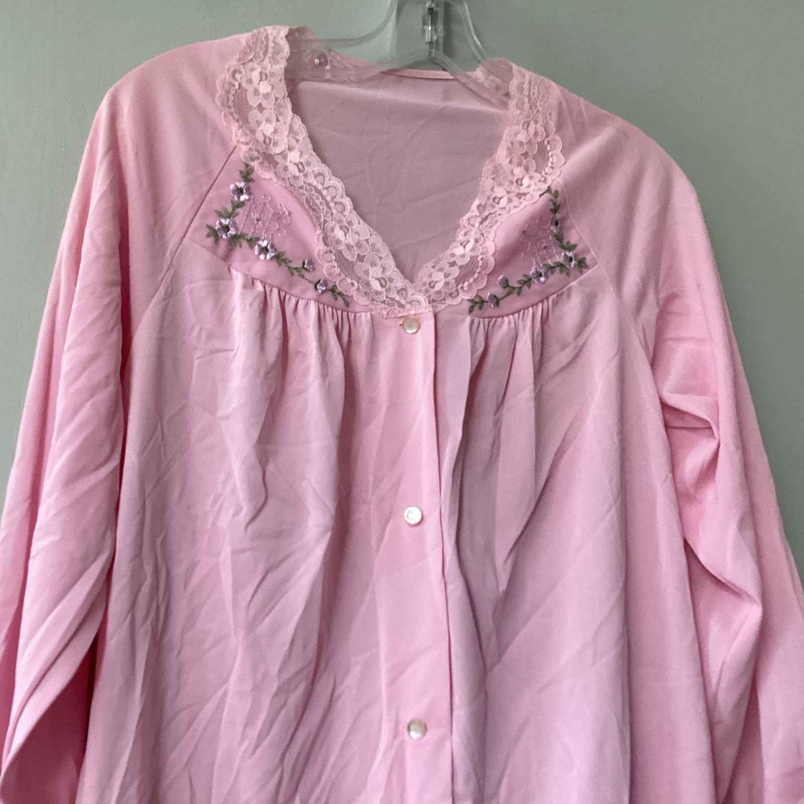 Vintage 70’s Pink Night Gown Ruffle Button Sissy Large Button Down Long Sleeve