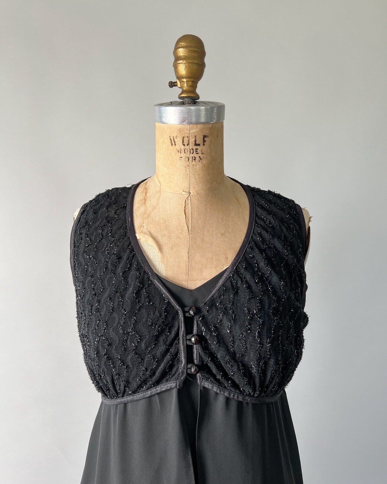 Vintage 1990s Black Chiffon Lace Babydoll Mini Slip Dress Sheer Overlay Sz M