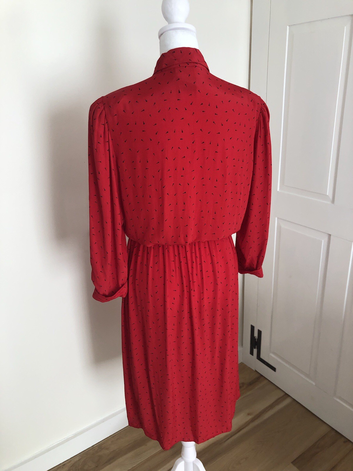 Vintage 1980s Red Dress Small 6 Black Triangle Geometric New Wave Memphis Style